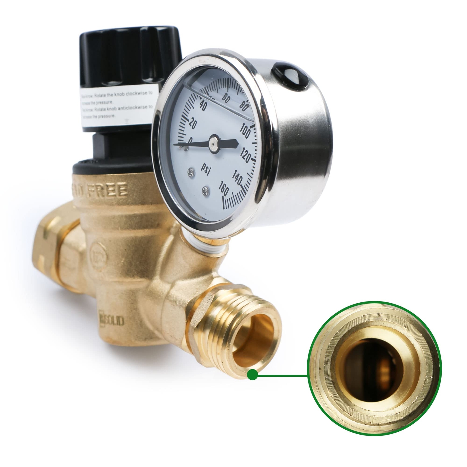 U.S. Solid RV Water Regulator Valve 3/4 inch NH Thread Brass Hand Adjustable