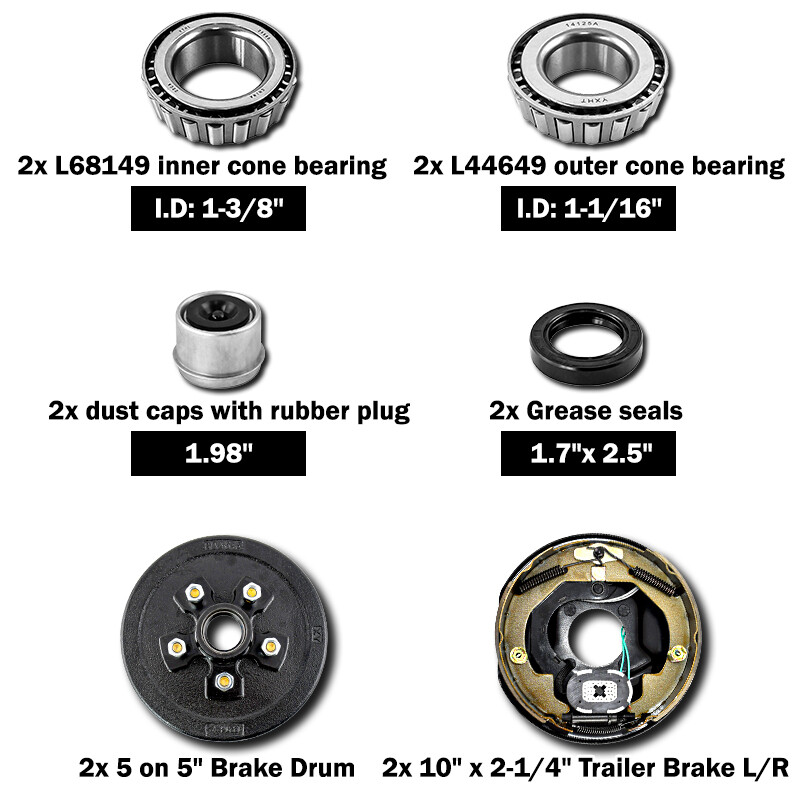 (4) Trailer 5 on 5 Hub Drum Kits & 10″X2-1/4″ Electric brakes for 3500 lbs axle