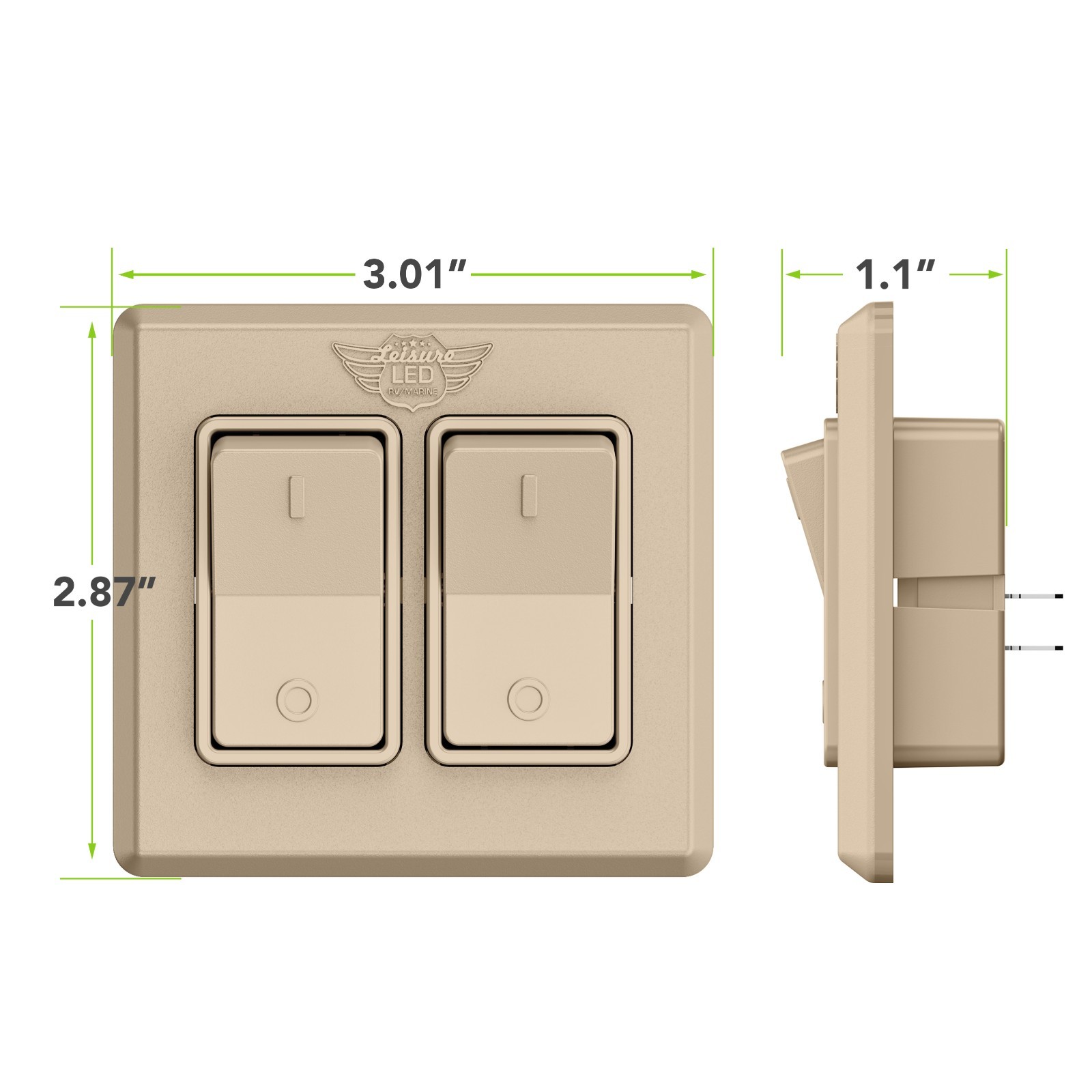 Leisure LED Tan Double SPST On-Off Switch with Bezel, 12-Volt, for RV, Trailer