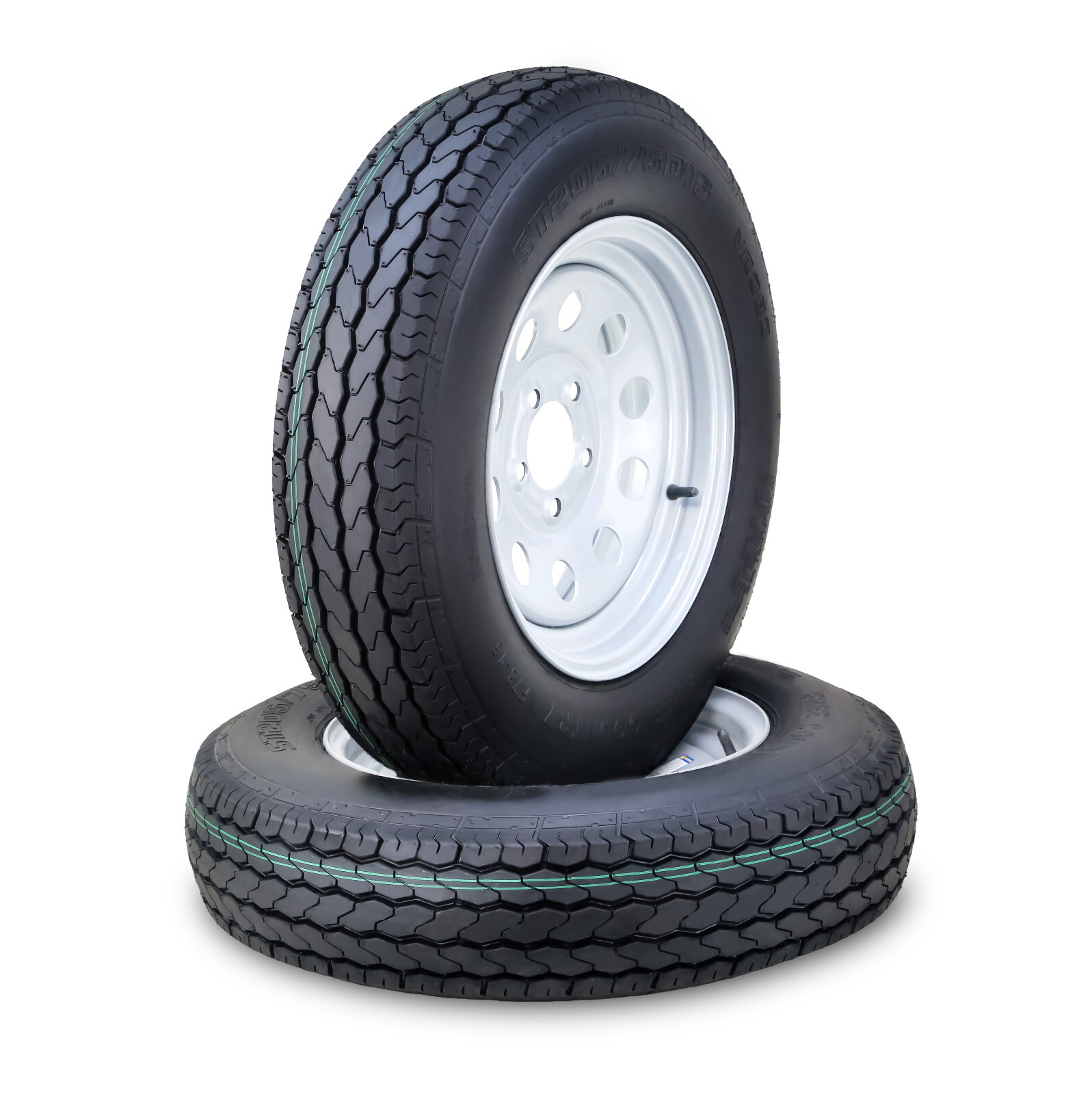 2 Free Country Trailer Tire Rim ST205/75D15 6-Ply C 107L 5 Lug x 4.5″ White Mod