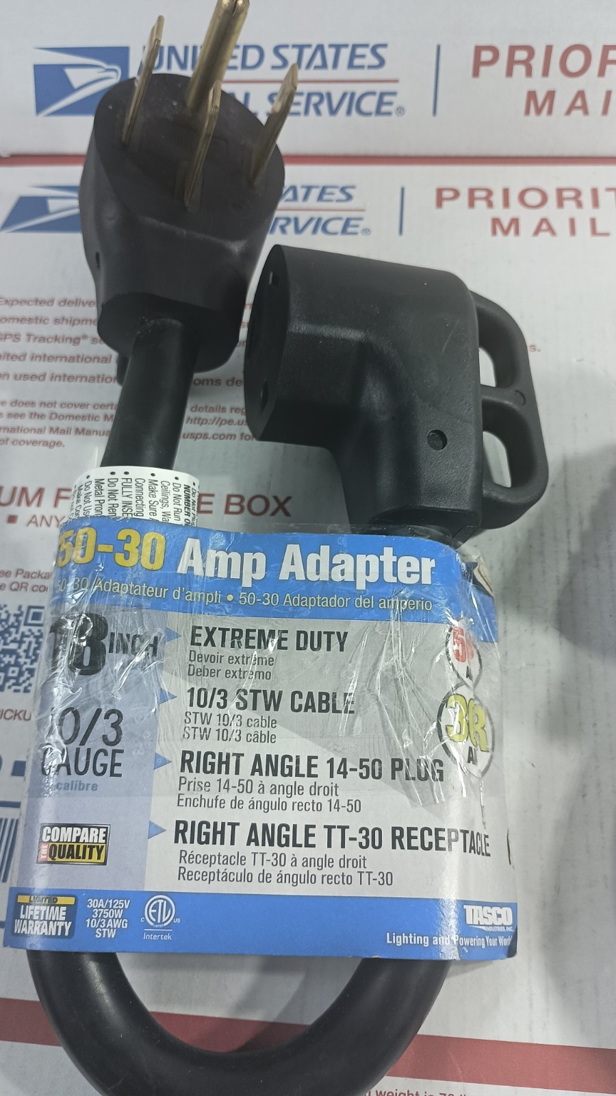 Lot Of 2 RV Extension Cord Adapter Plugs 30 To 50 Amps & 20A 125/250V