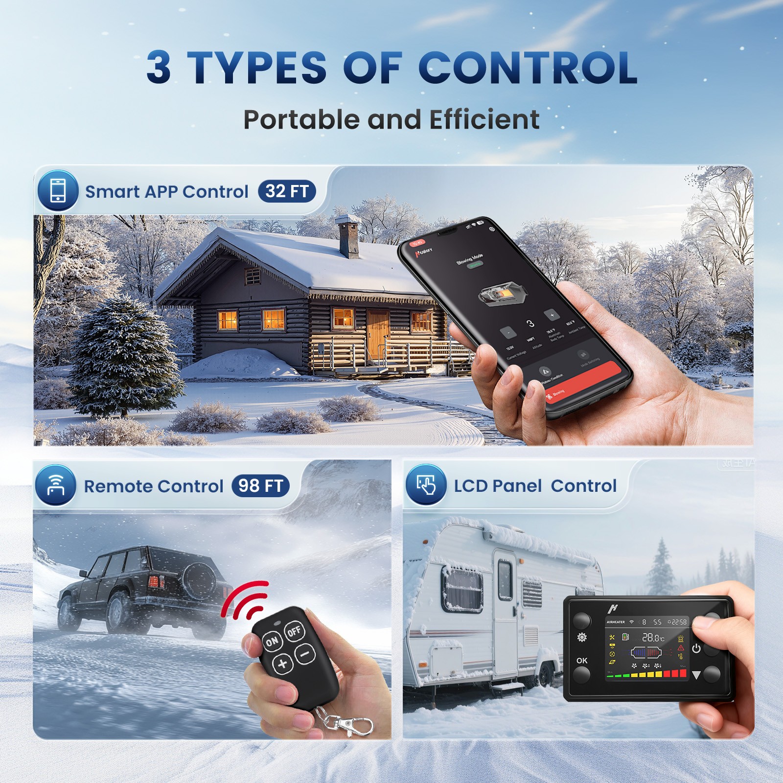 Hcalory 2KW/8KW bluetooth Remote Diesel Air Heater 12V 24V F/ Car Truck Van Boat