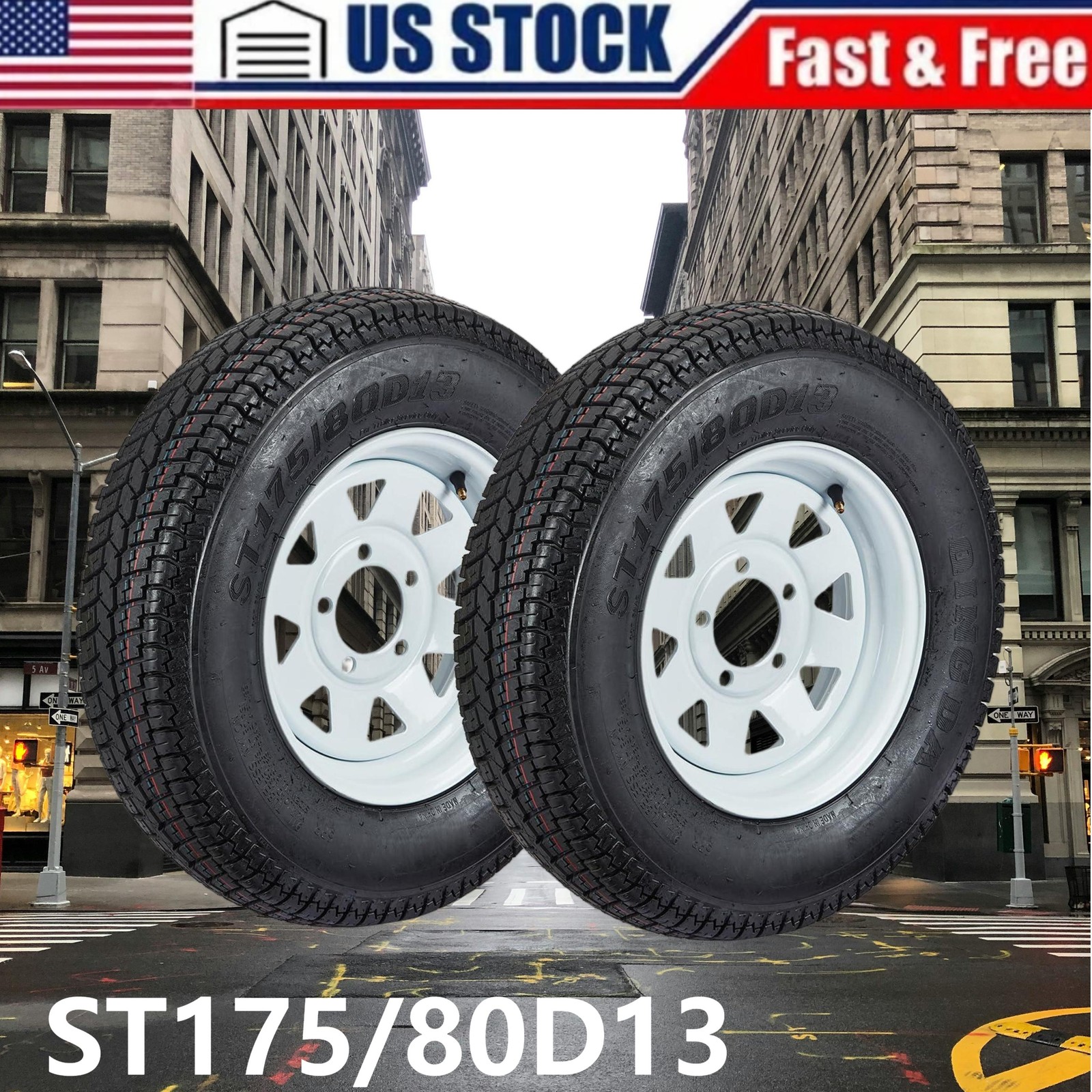 2 Pack Trailer Tire On Rim ST175/80D13 175/80 D 13 LRC 5 Lug White Spoke Wheel