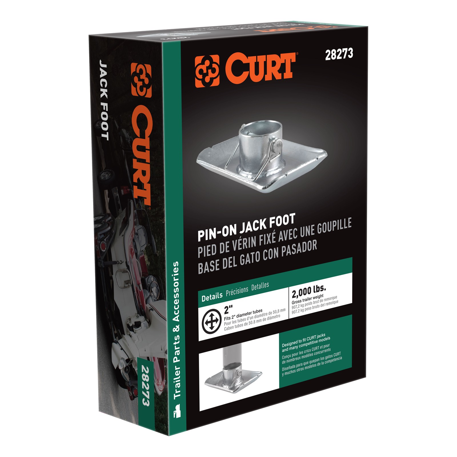 Curt-Pin-On Trailer Jack Foot (Fits 2″ Tube, 2,000 lbs, 1-11/16″ Height) #28273