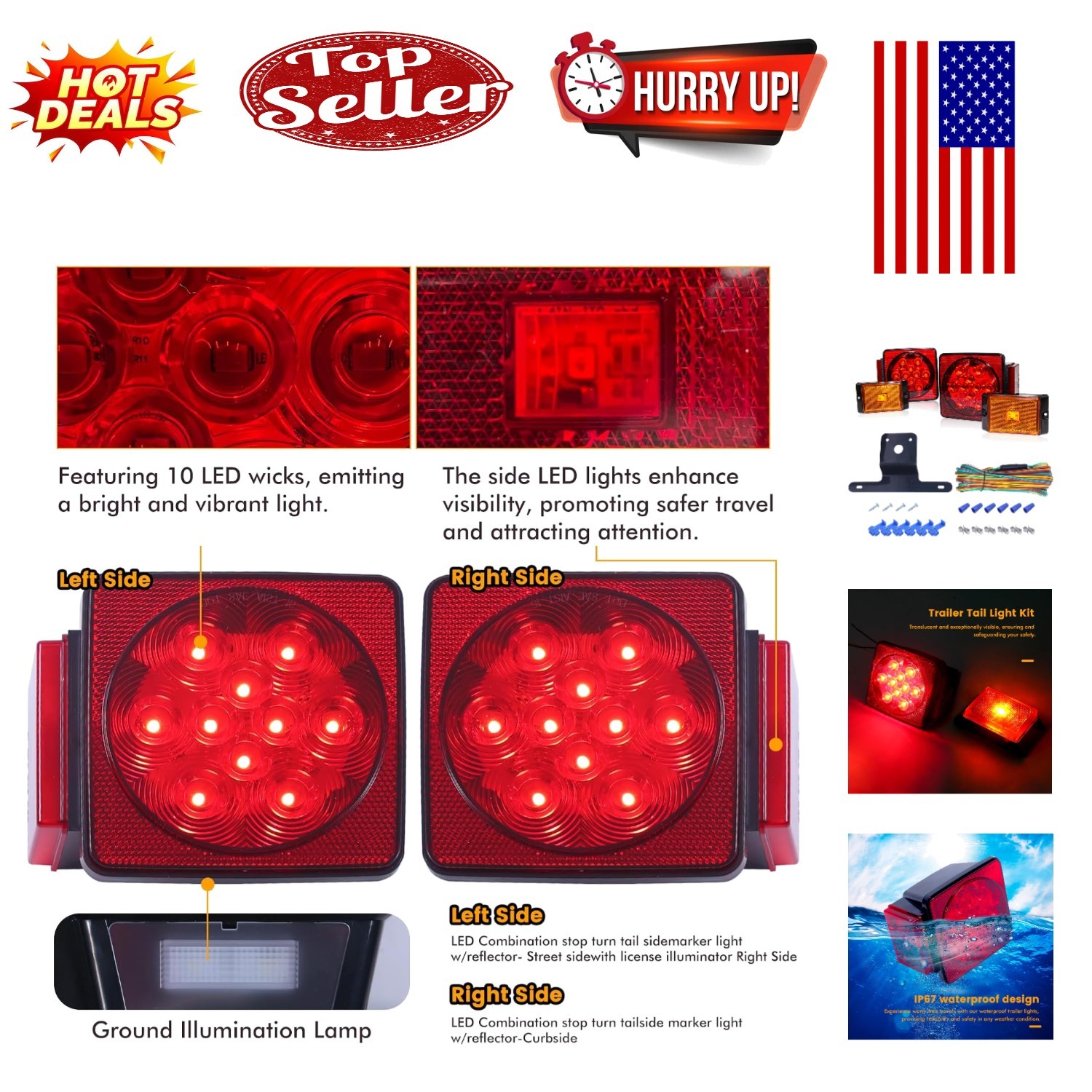 All-LED Waterproof Trailer Light Kit – Universal Fit, DOT Compliant, Submersi…