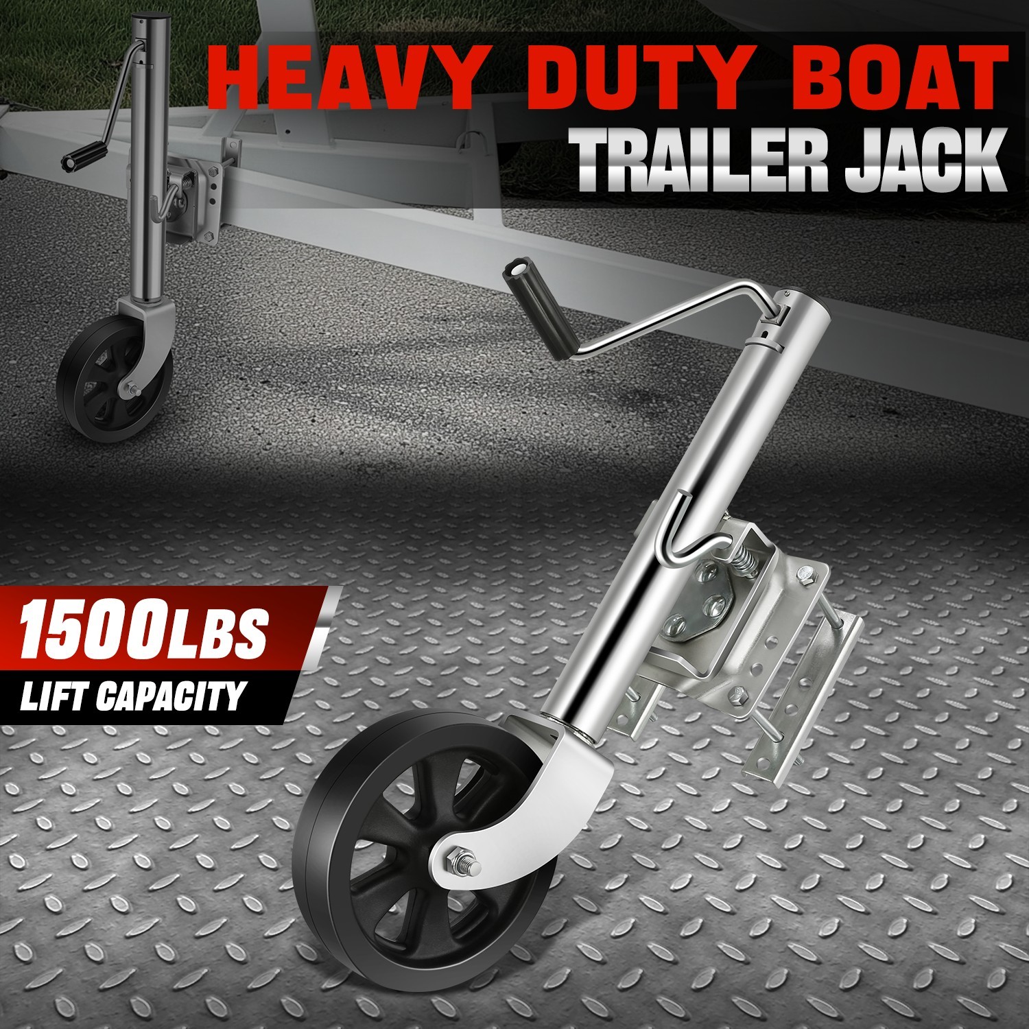 Heavy Duty 1500 lbs Swivel Trailer Jack w/ Dual Wheel Boat RV Tongue Lift Stand