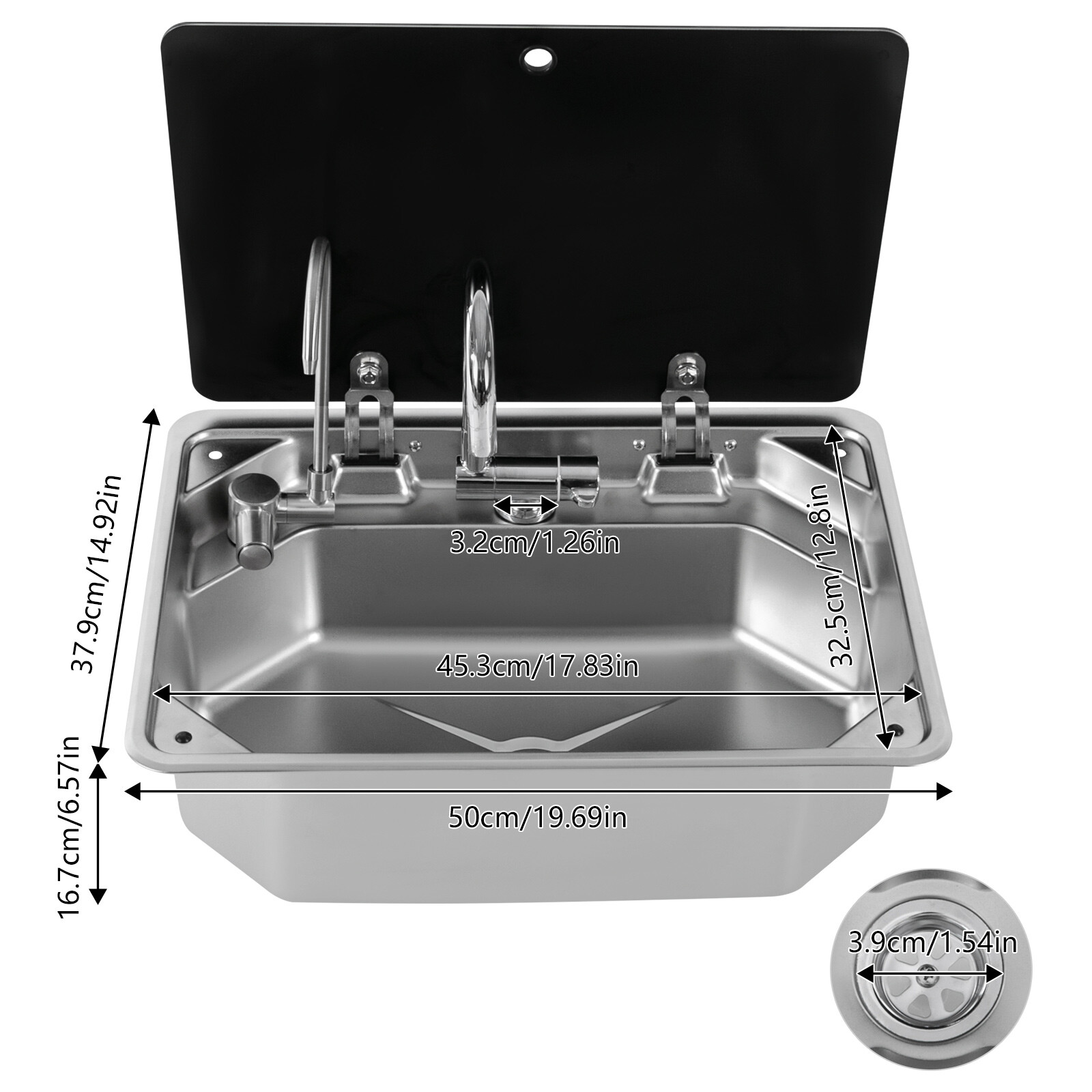 RV Sink Kitchen Sink with Hot&Cold Faucet and Tempered Glass Lid Stainless Steel