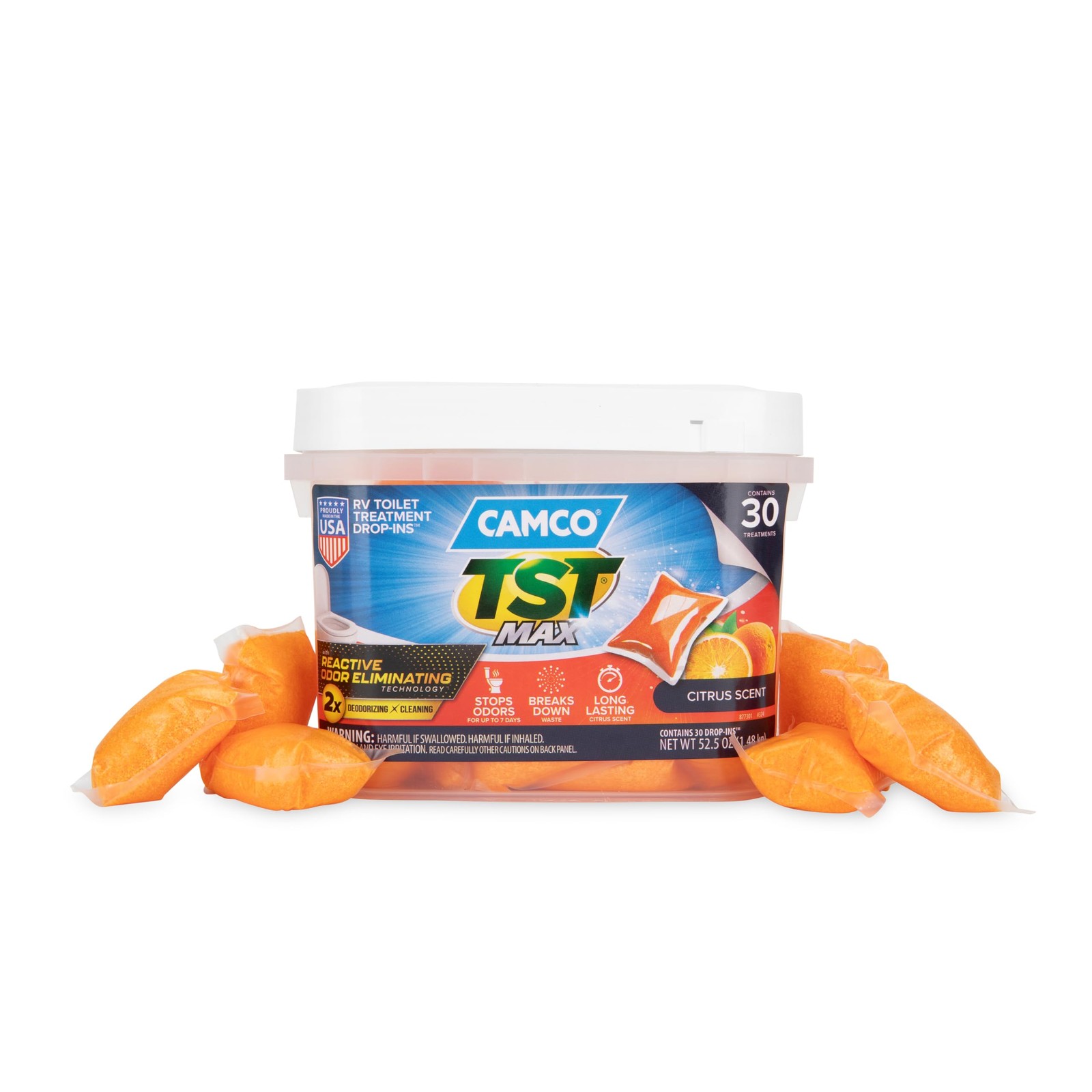 Camco TST MAX RV Toilet Treatment Drop-INs – 30 Count (Pack of 1), Orange