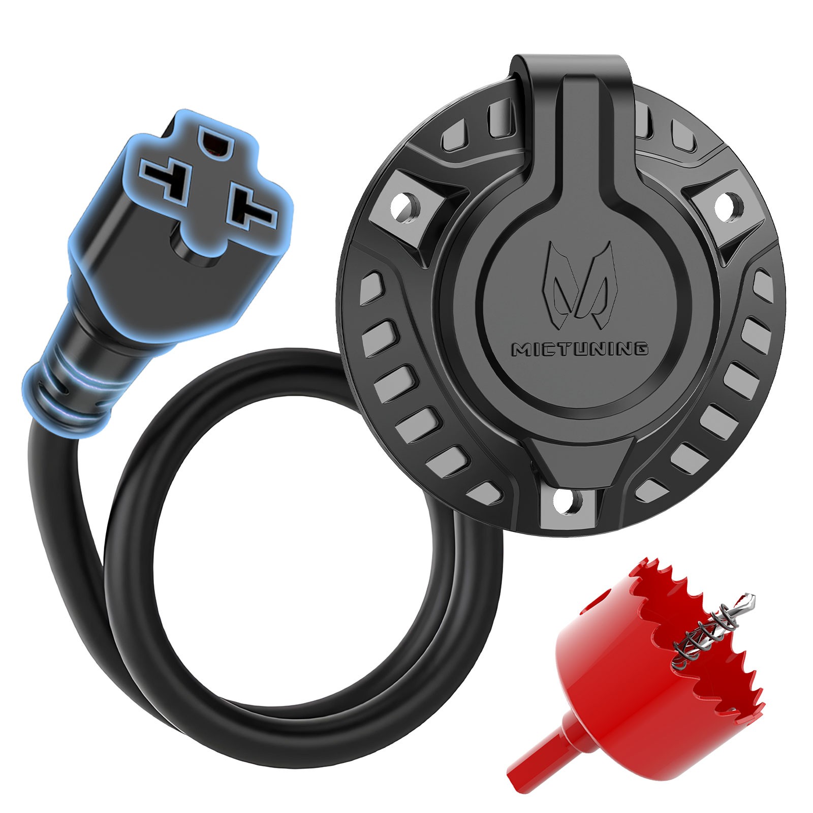 5-in-1 20A 125V AC Port Plug, RV Shore Power Inlet Socket w/18” Extension Cord