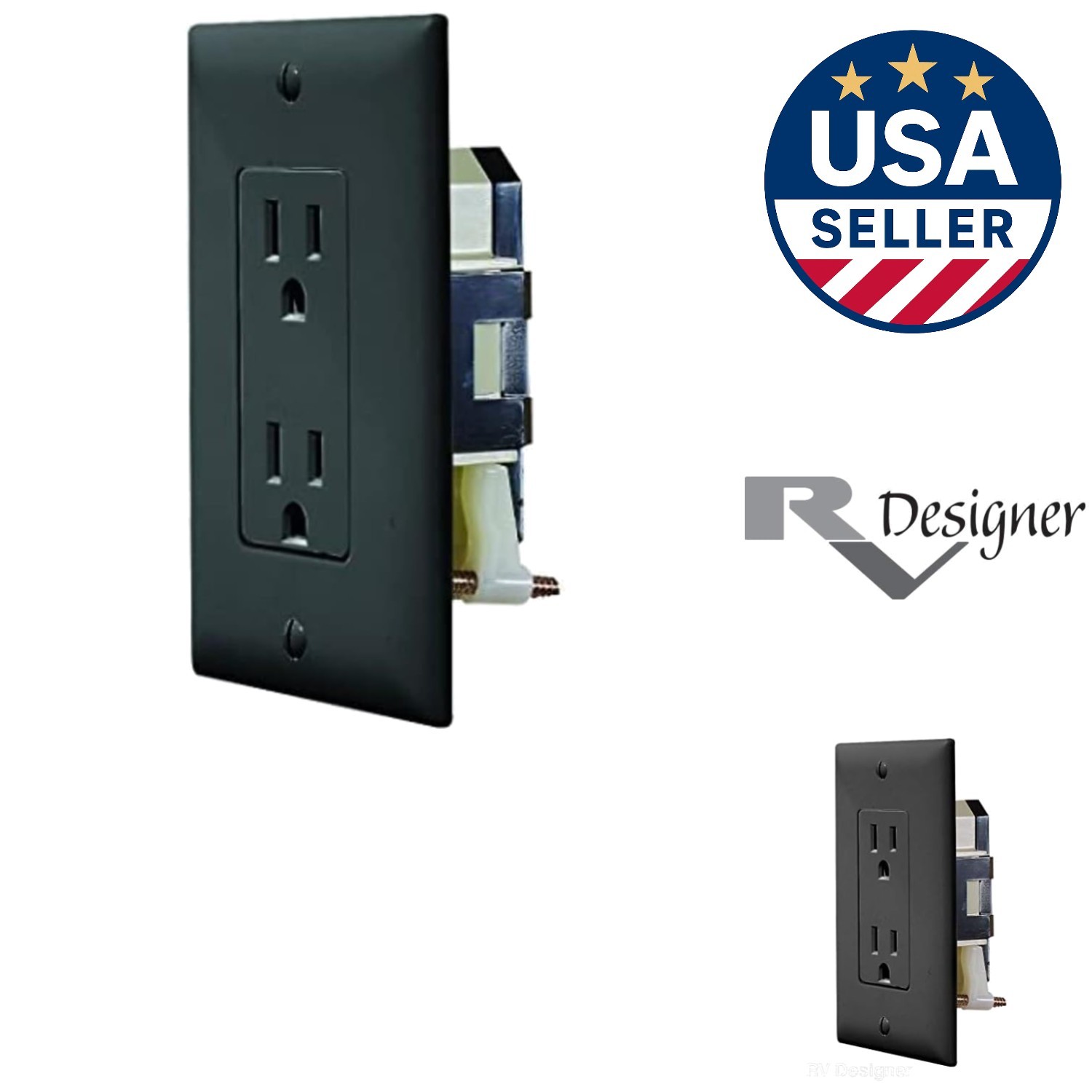 Versatile Self-Contained Dual Outlet for RVs – Durable, Easy to Install, Black