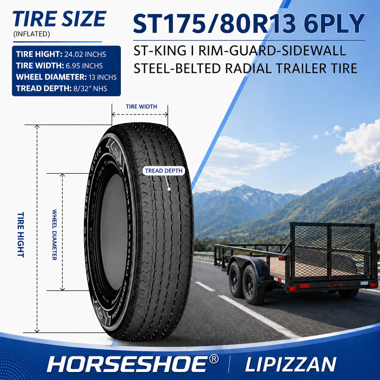 4 LIPIZZAN ST175/80R13 6PR 91/87M Trailer Tires 175/80R13 ST-KING I 175 80 13