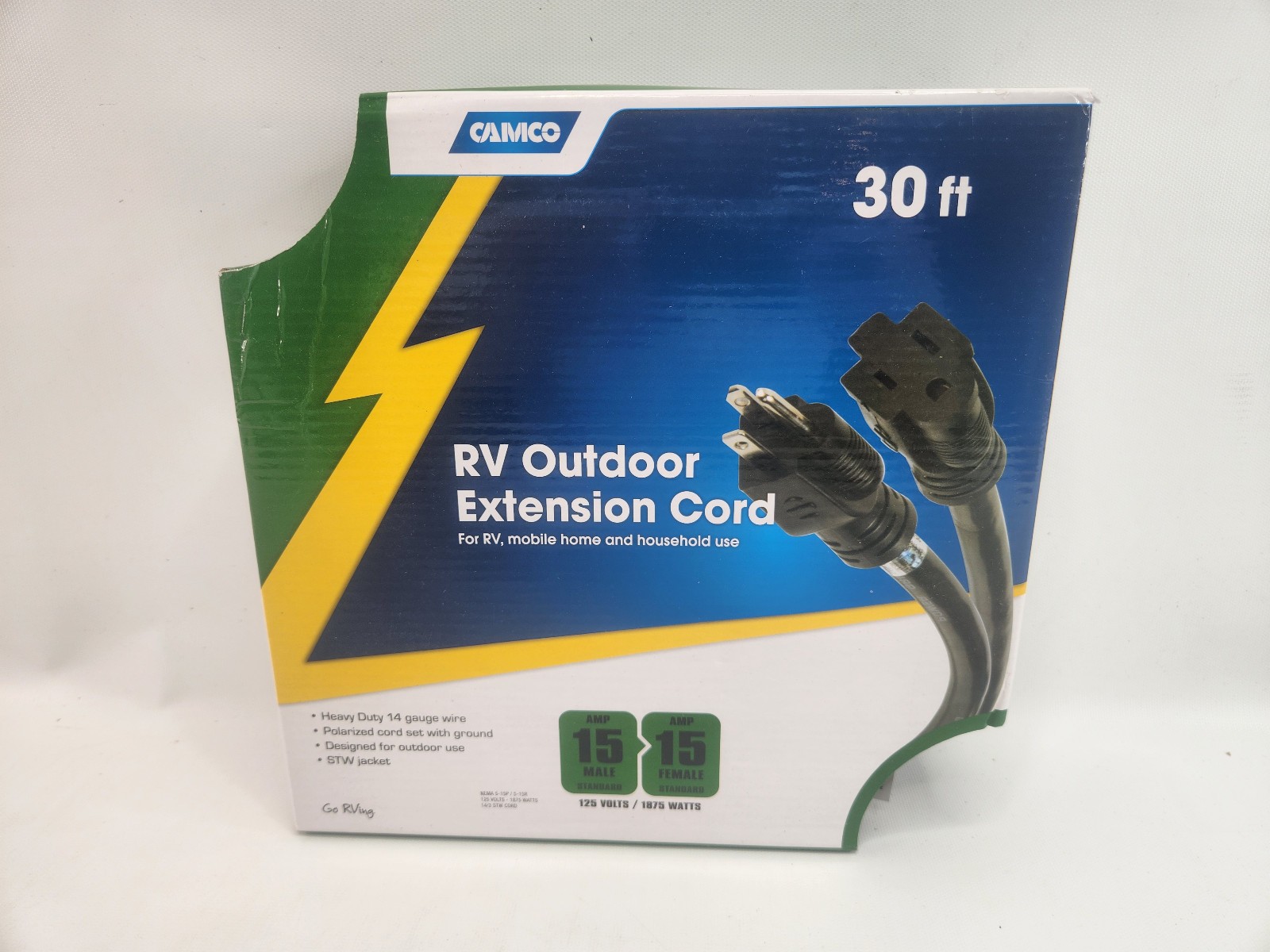 Camco 30-Ft RV Extension Cord 15 Amp – Rated for 125V – 55142 14-Gauge Copper