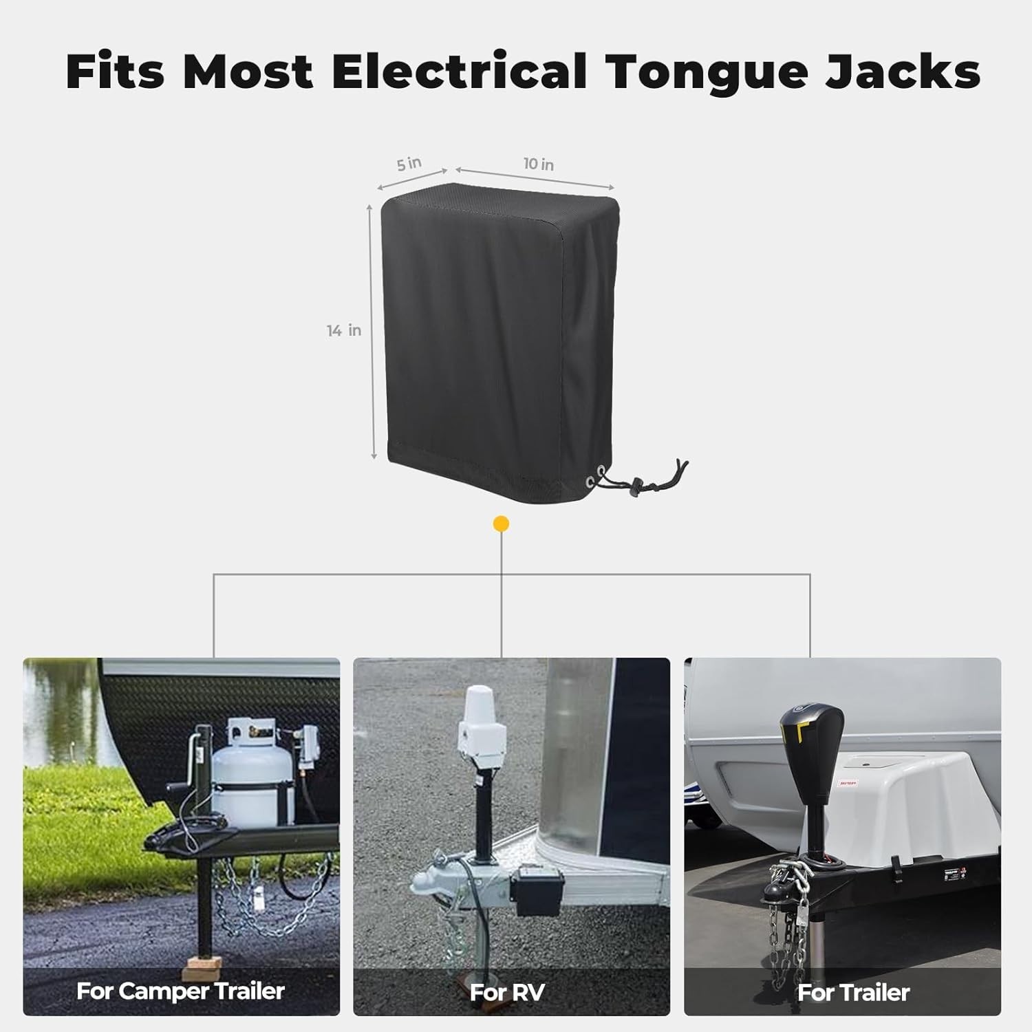 RV Electric Tongue Jack Cover, 600D, Universal, Black | RV Trailer Electric T…