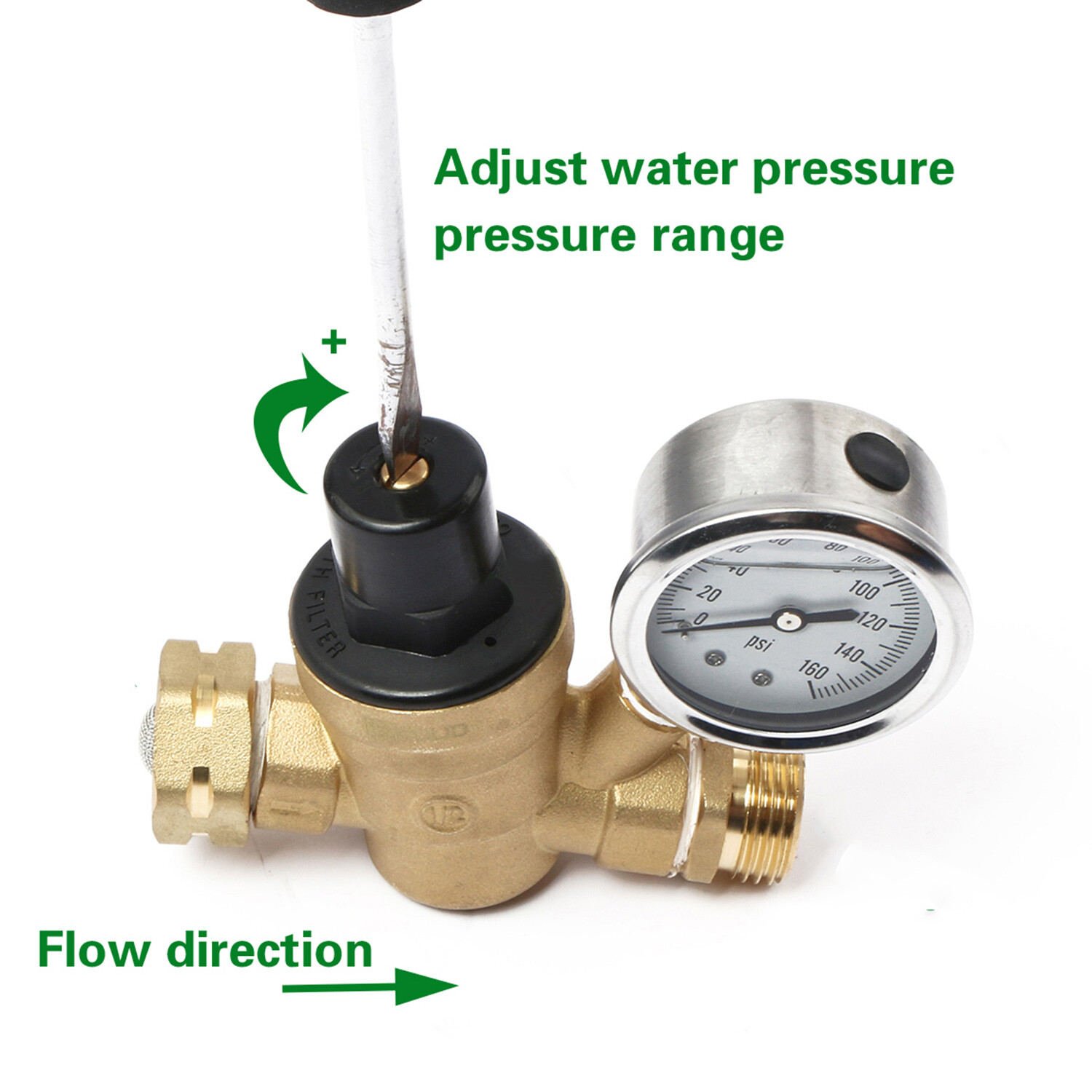 U.S. Solid Water Pressure Regulator Valve, 3/4″ NH Thread, Adjusted By Tool