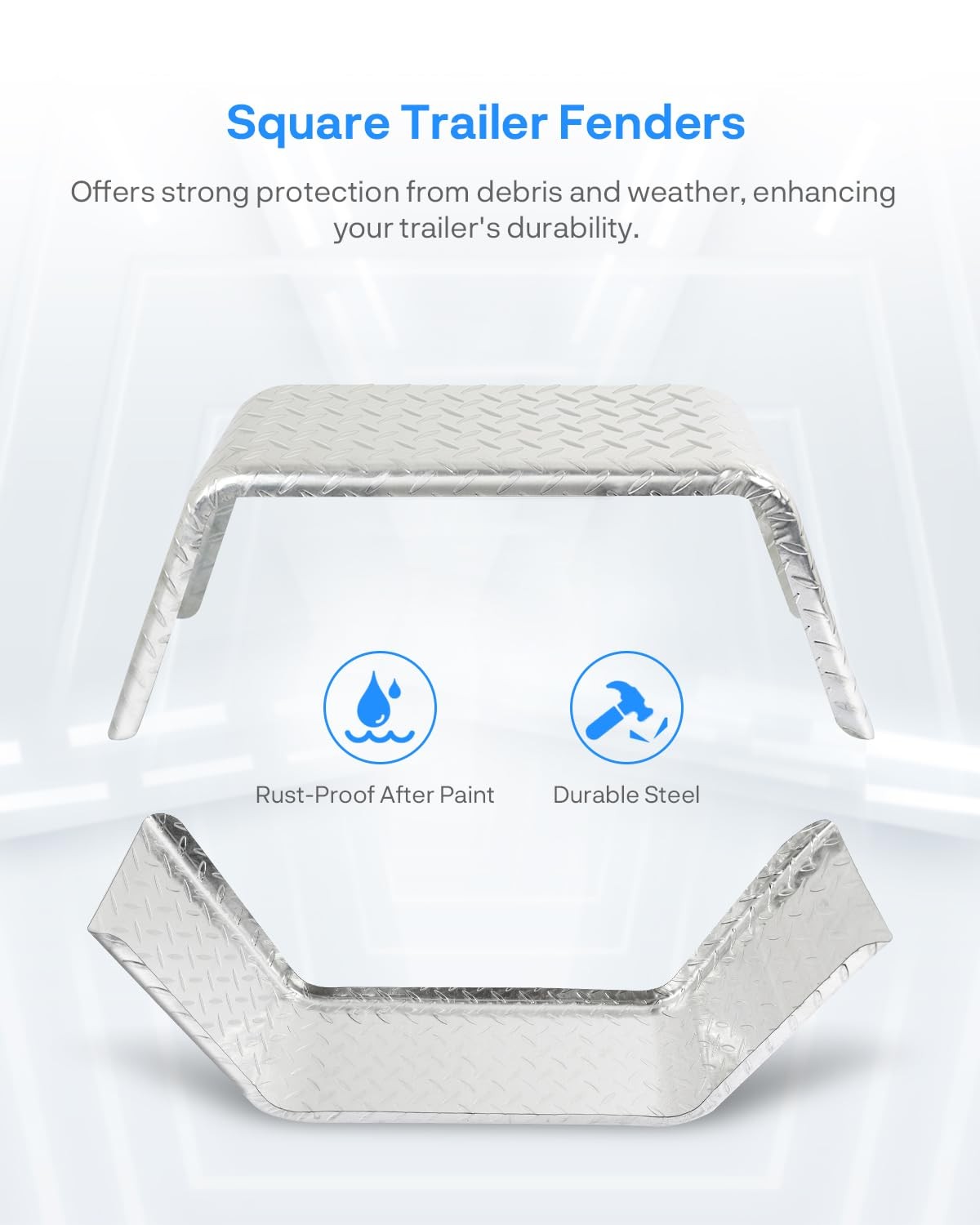 Square Diamond Plate Trailer Fender Single Axle for 14-16 Inch Wheels