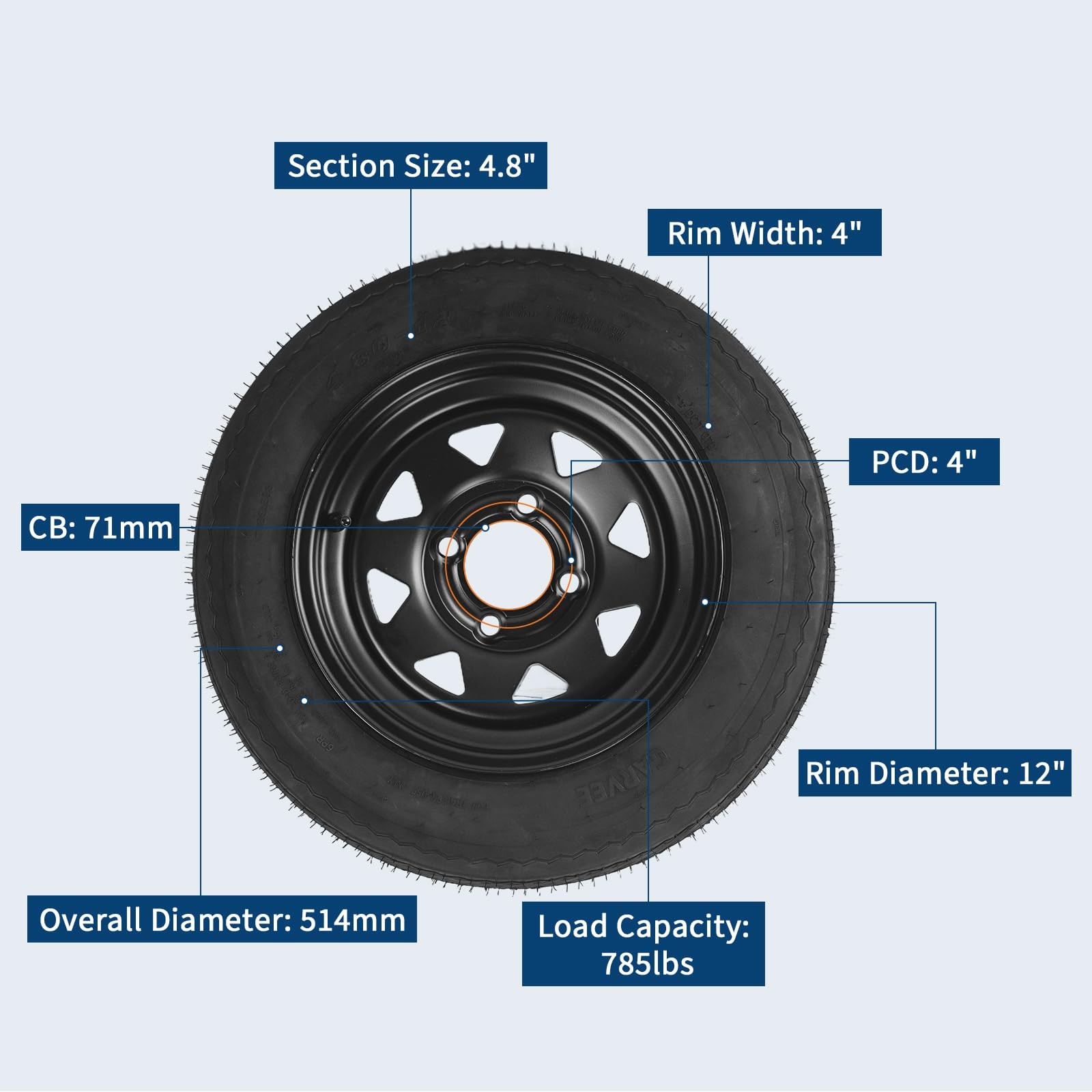 2-Pack Trailer Tire On 12″ Rims 4.80-12 480-12 4.80×12 4 Lug 4″ Bolt Pattern