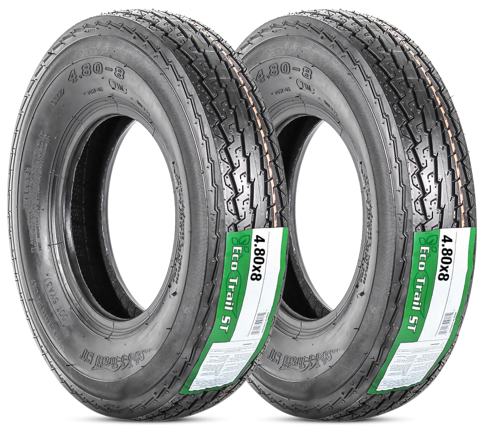 2-Pack Trailer Tires 4.80-8 480-8 8 Inch Load Range C D.O.T. Approved Tire