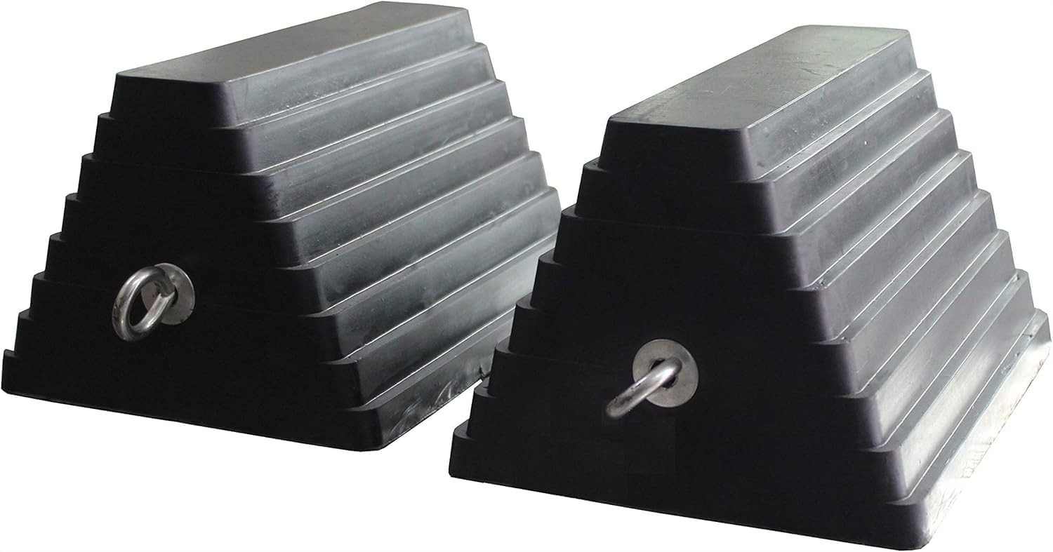 2 Pack Solid Rubber Heavy Duty Wheel Chock with Eyebolt for Truck Trailer RV Car