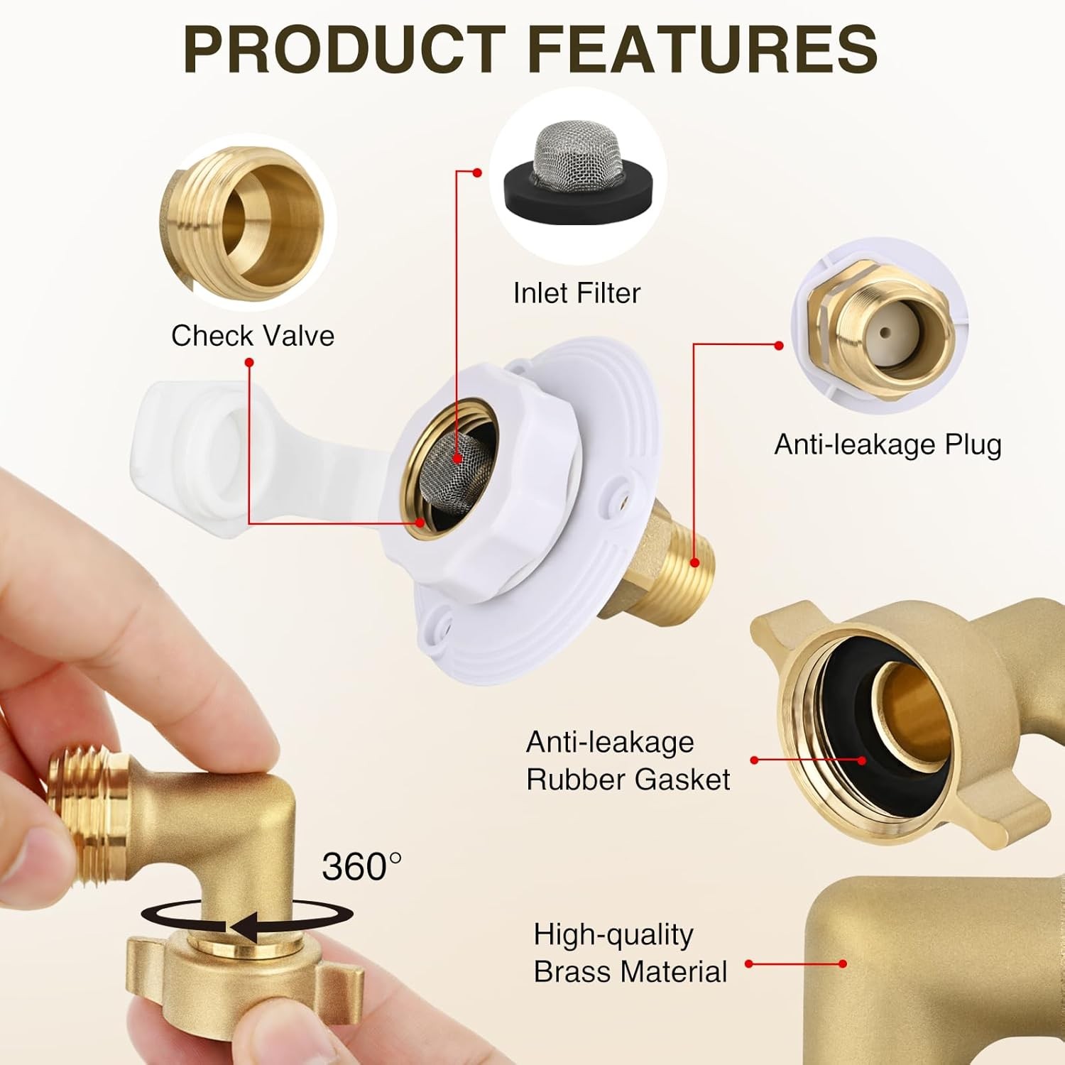 Nilight RV City Water Inlet with Check Valve & 90 Degree Hose Elbow