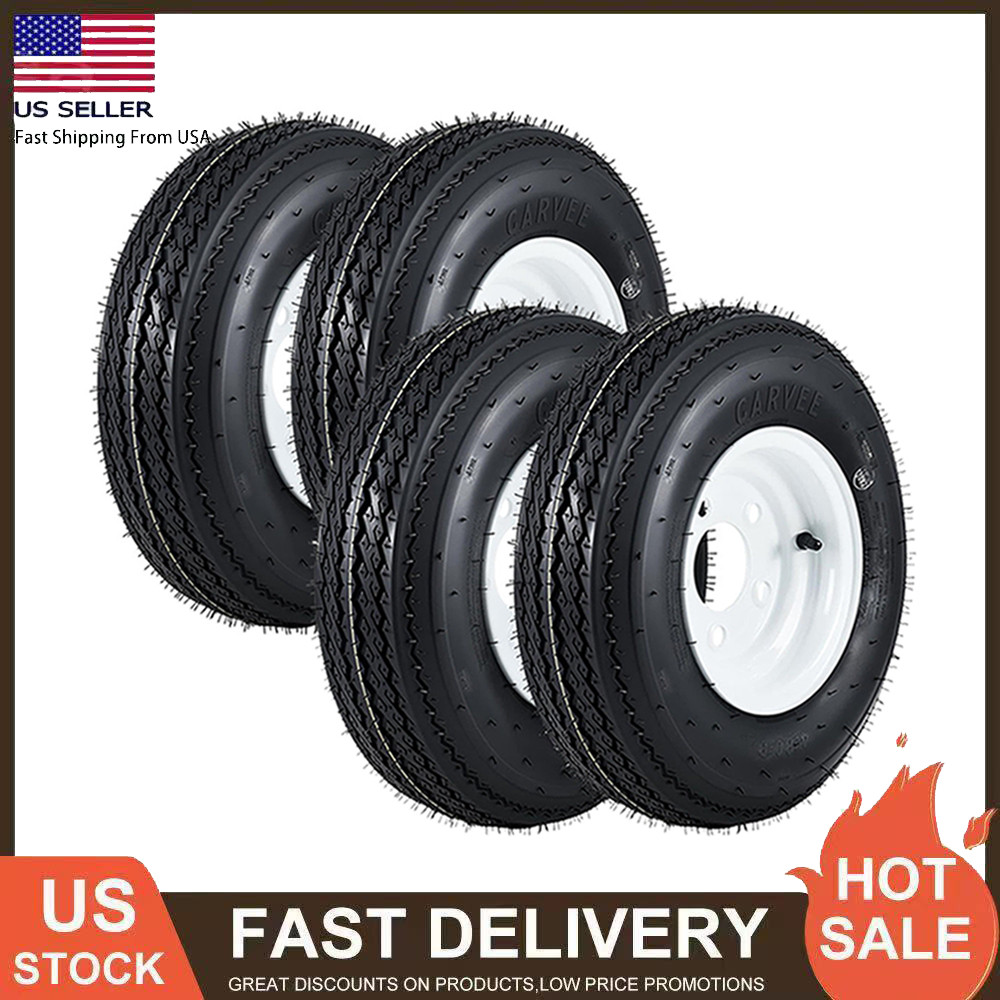Set of 4,4.80-8 Trailer Tires & Wheels w/ 8″ Rims 4.80×8 480-8 5 Lug on 4.5″ 6PR