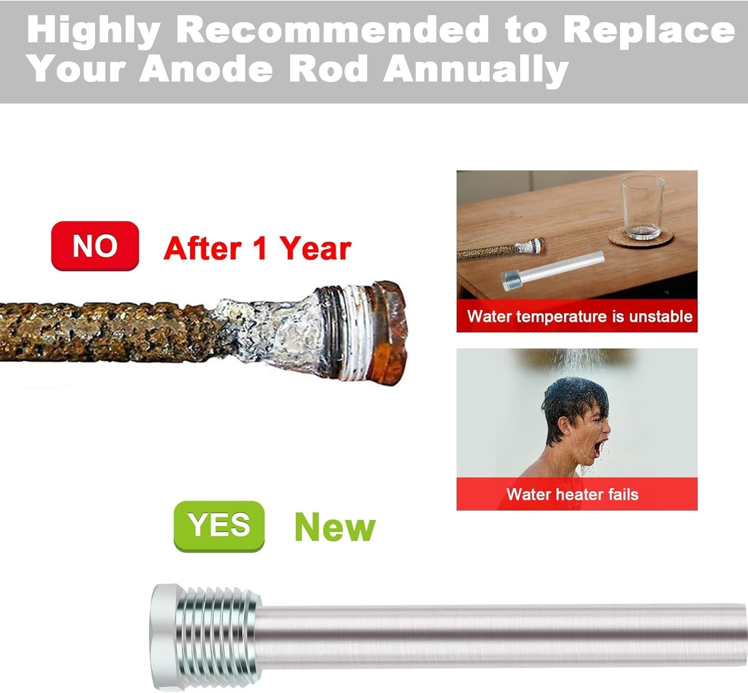 RV Water Heater Anode Rod Replacement 4.5″ 1/2″ NPT Magnesium 2 Pack Fits Atwood