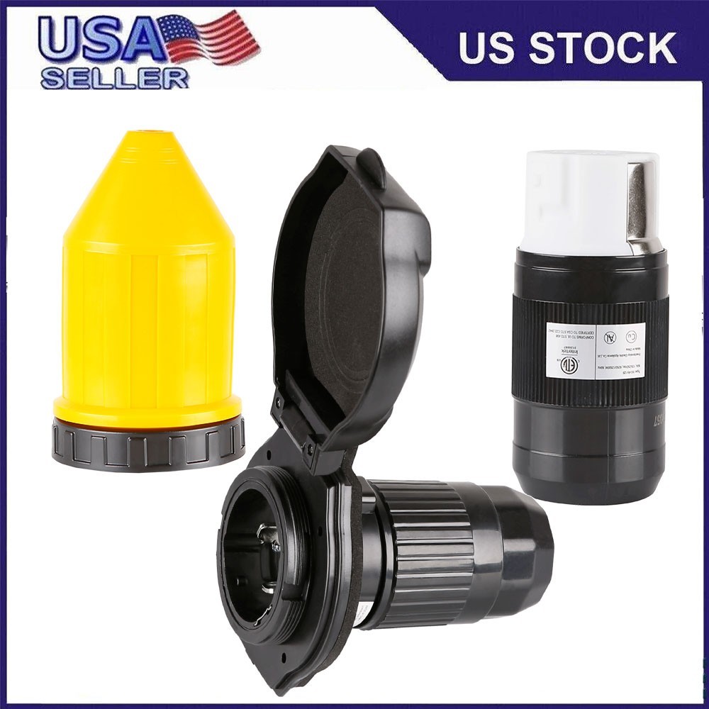 50 AMP RV Power Inlet Plug Set, RV Power Cover Twist Locking Connector with Boot