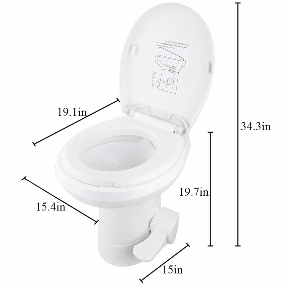 20″ Gravity Flush RV Toilet w/Foot Pedal for Camper Trailer Motorhome Caravan