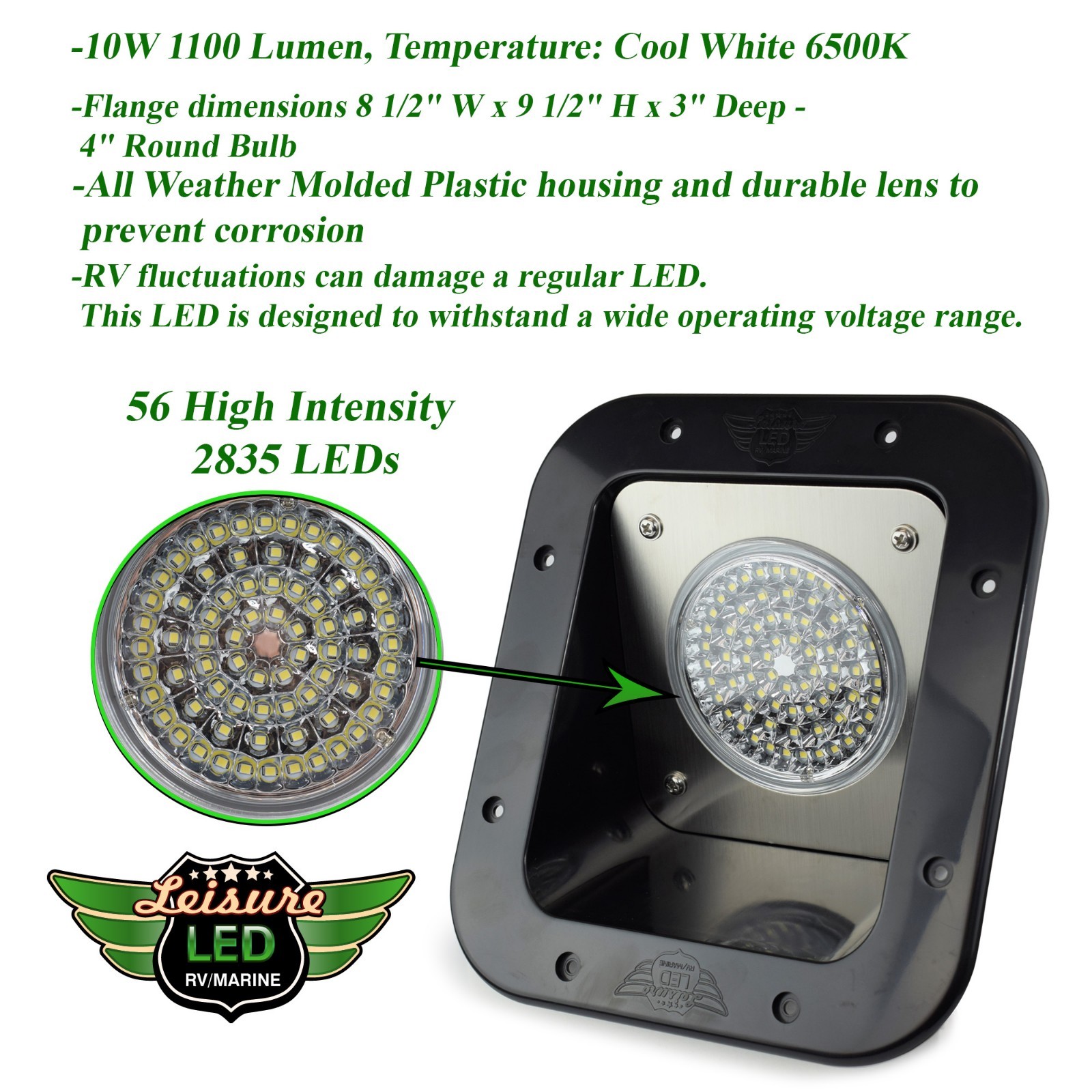 RV LED Porch Flood Light rectangle clear lens camper RV trailer Black exterior B