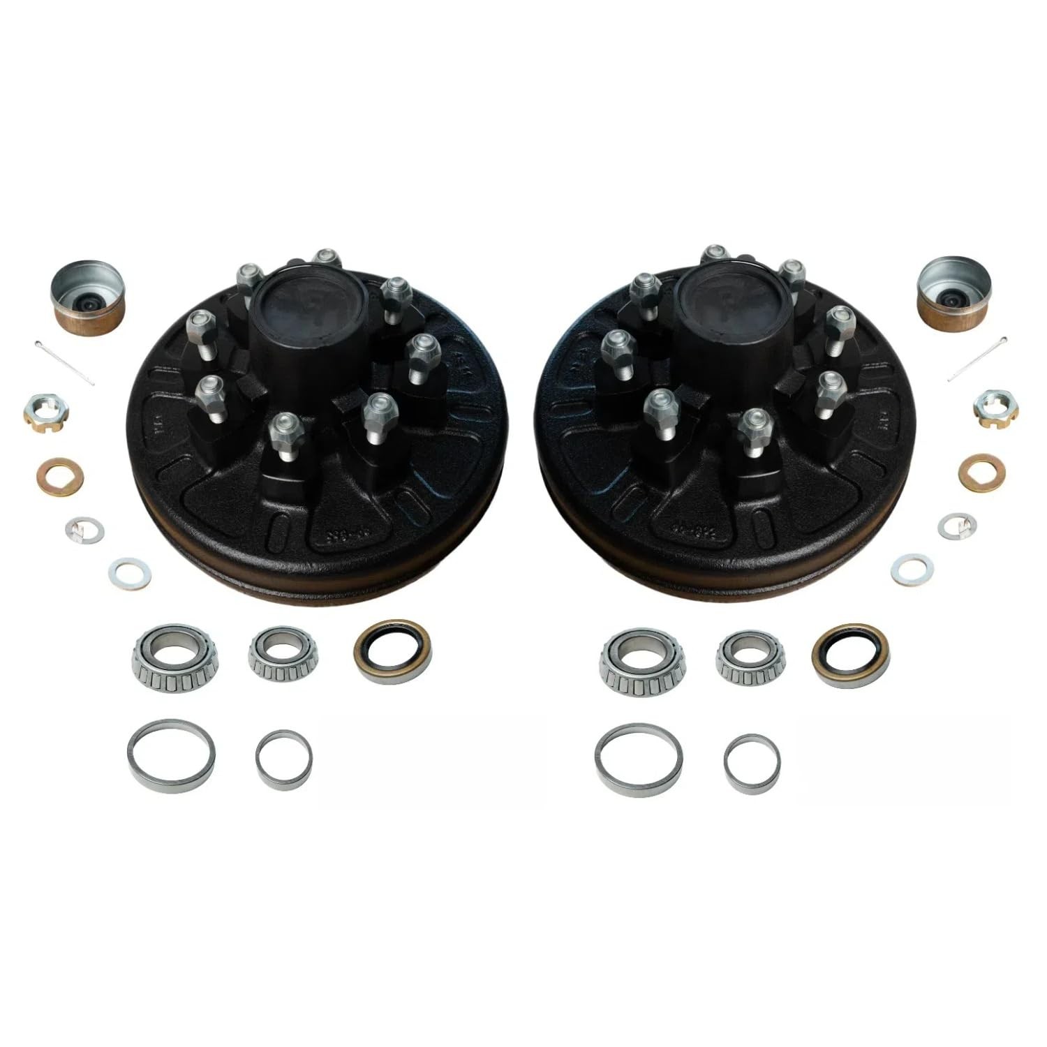12″x2″ Brake Drum Kits – 2 Sets for 7,000 lb Axles, 8 on 6.5″ Bolt Pattern, 9/16