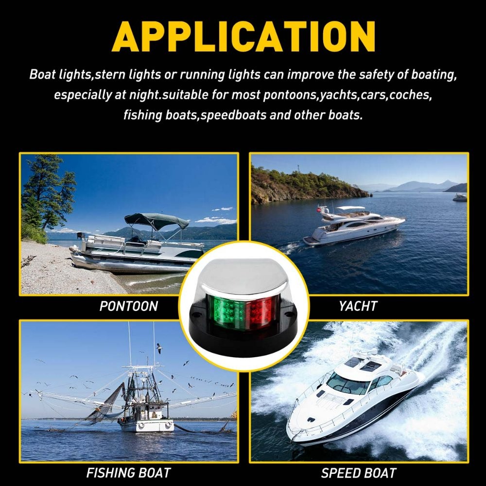 Marine Boat Navigation Red Green Chrome Plated Housing Bi-Color Bow Light Bulb J
