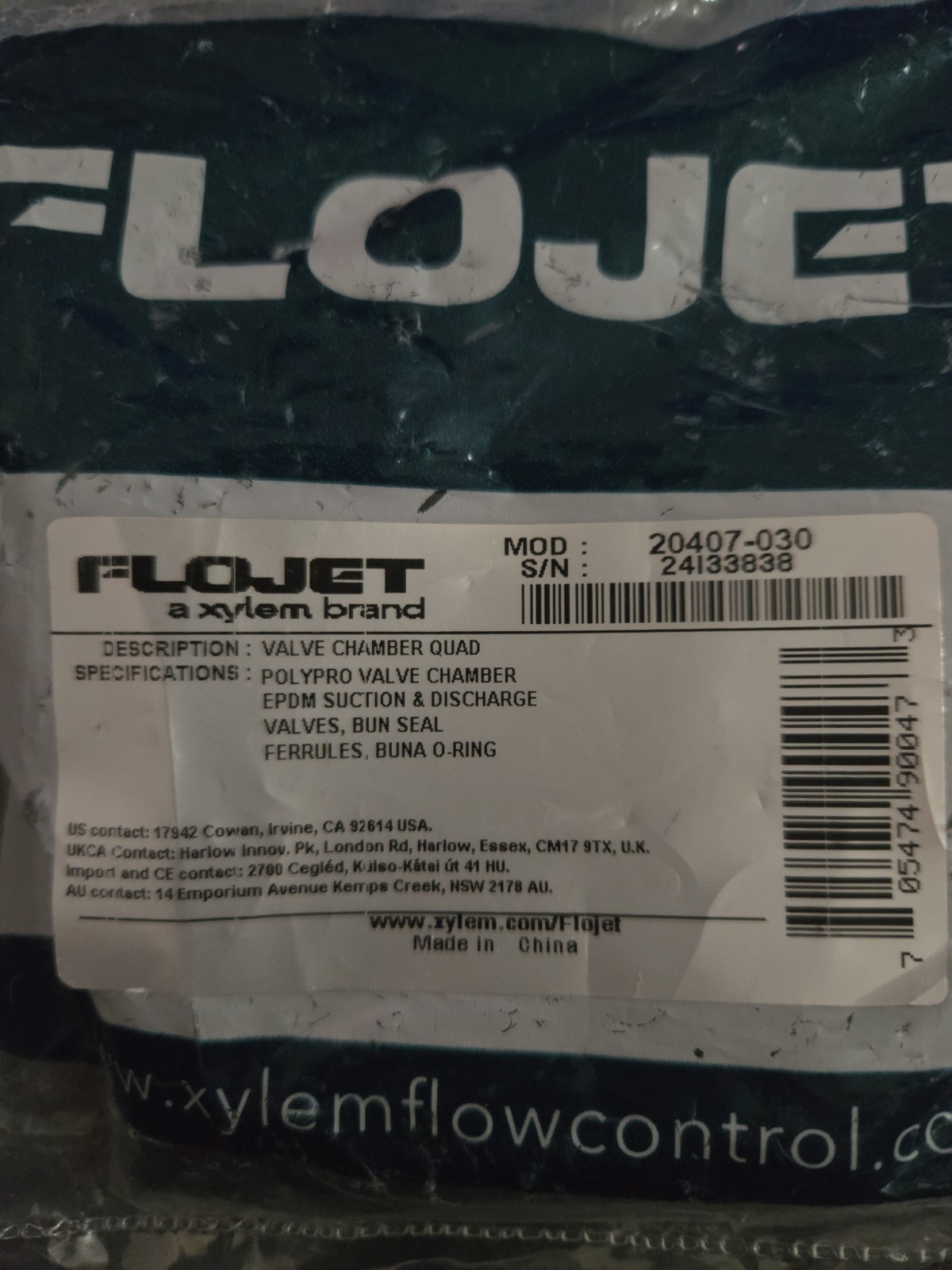 20407-030 Flojet Quad Pump Check Valve Assy New