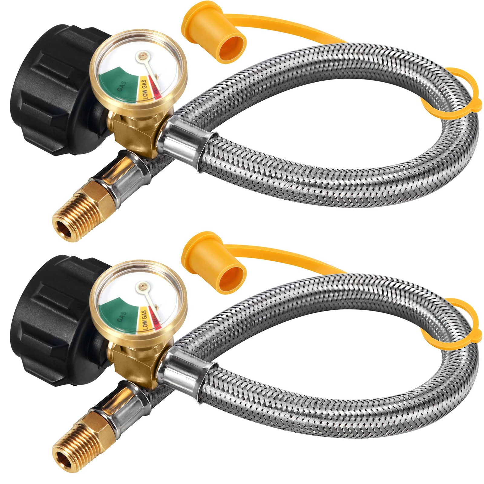 15 Inch RV Propane Hoses Gauge 2 Pack Stainless Steel 40Lb 250PSI NPT QCC1