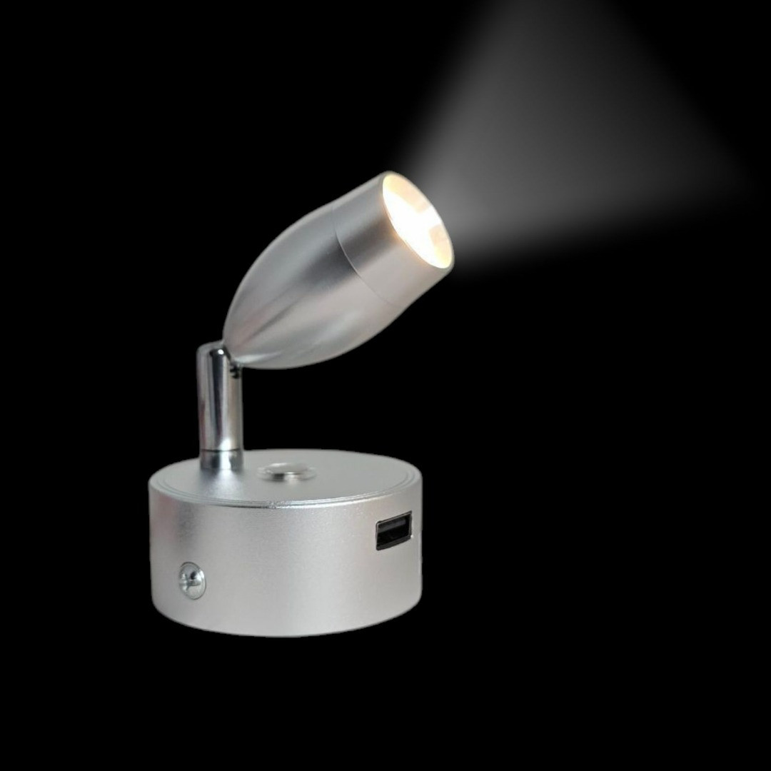 12V LED Reading Light Touch Dimmable Spotlight USB Caravan Campervan Boat 3W Lam