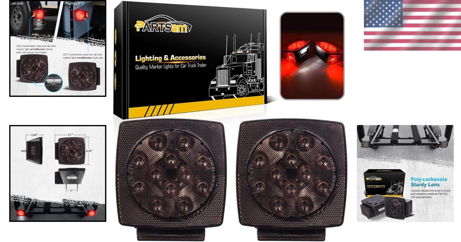 High Brightness Smoked Red Combination Trailer Lights – 2 Count Waterproof LEDs