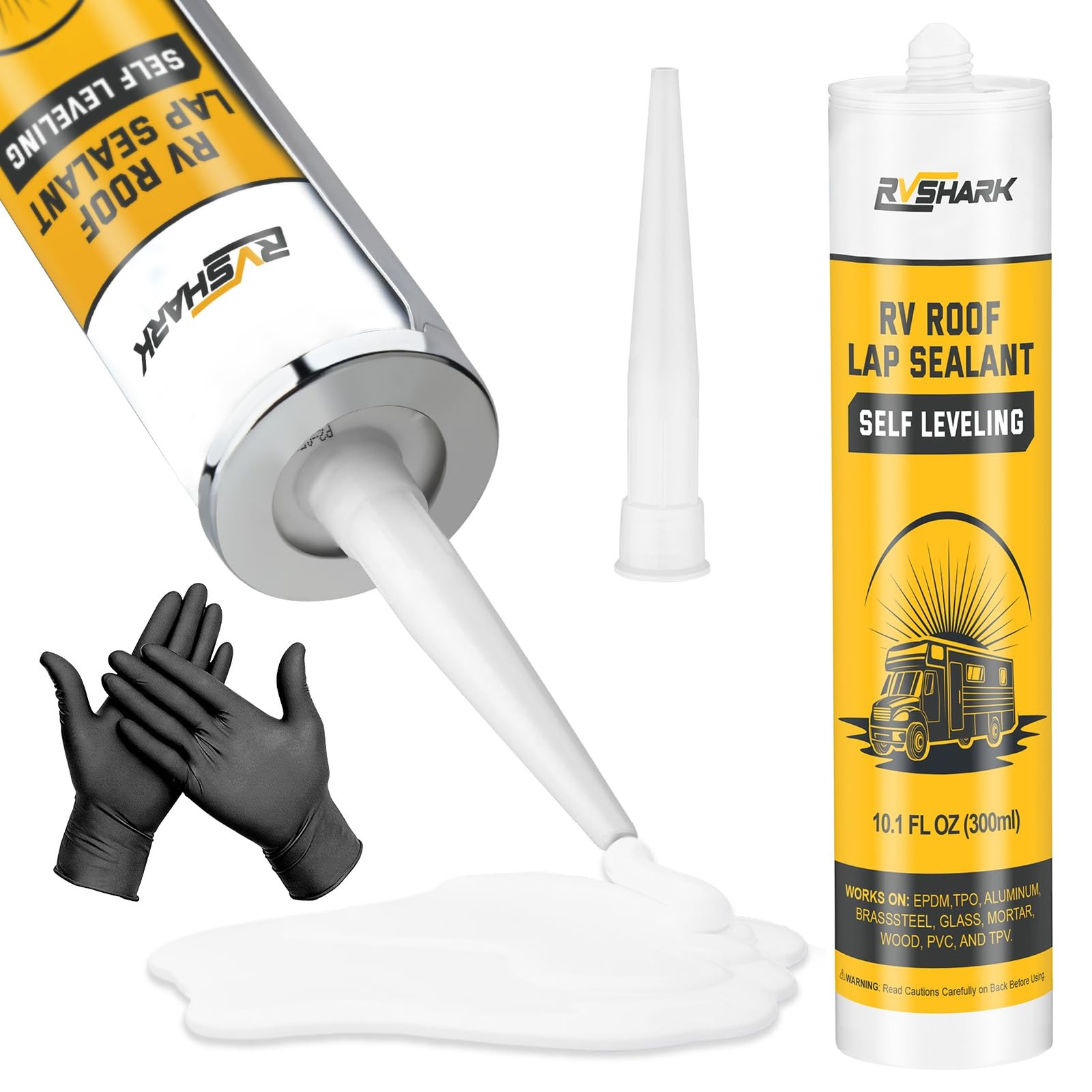 RVSHARK RV Roof Sealant, 30 Seconds Self Leveling Lap Sealant – 10.1 FL oz