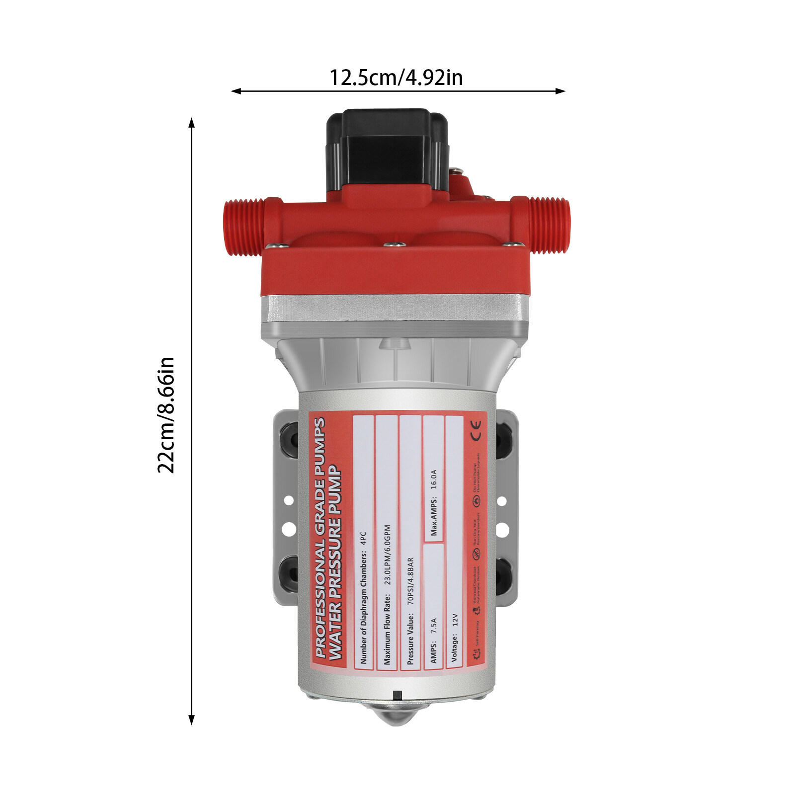 12V 6GPM Water Diaphragm Pump Self-Priming Pump High Pressure 70PSI for RV Boat