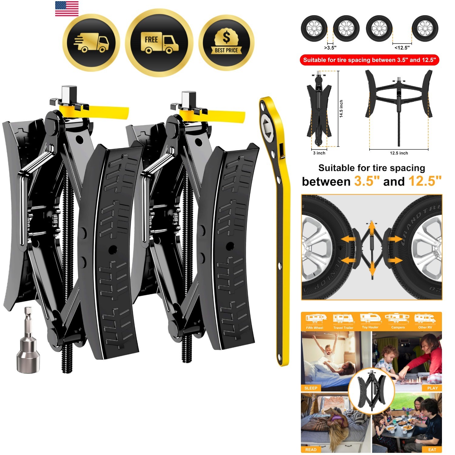 Camper Wheel Chock Stabilizer 2 Sets, Upgraded Side Grain Heavy Duty X-Shaped…