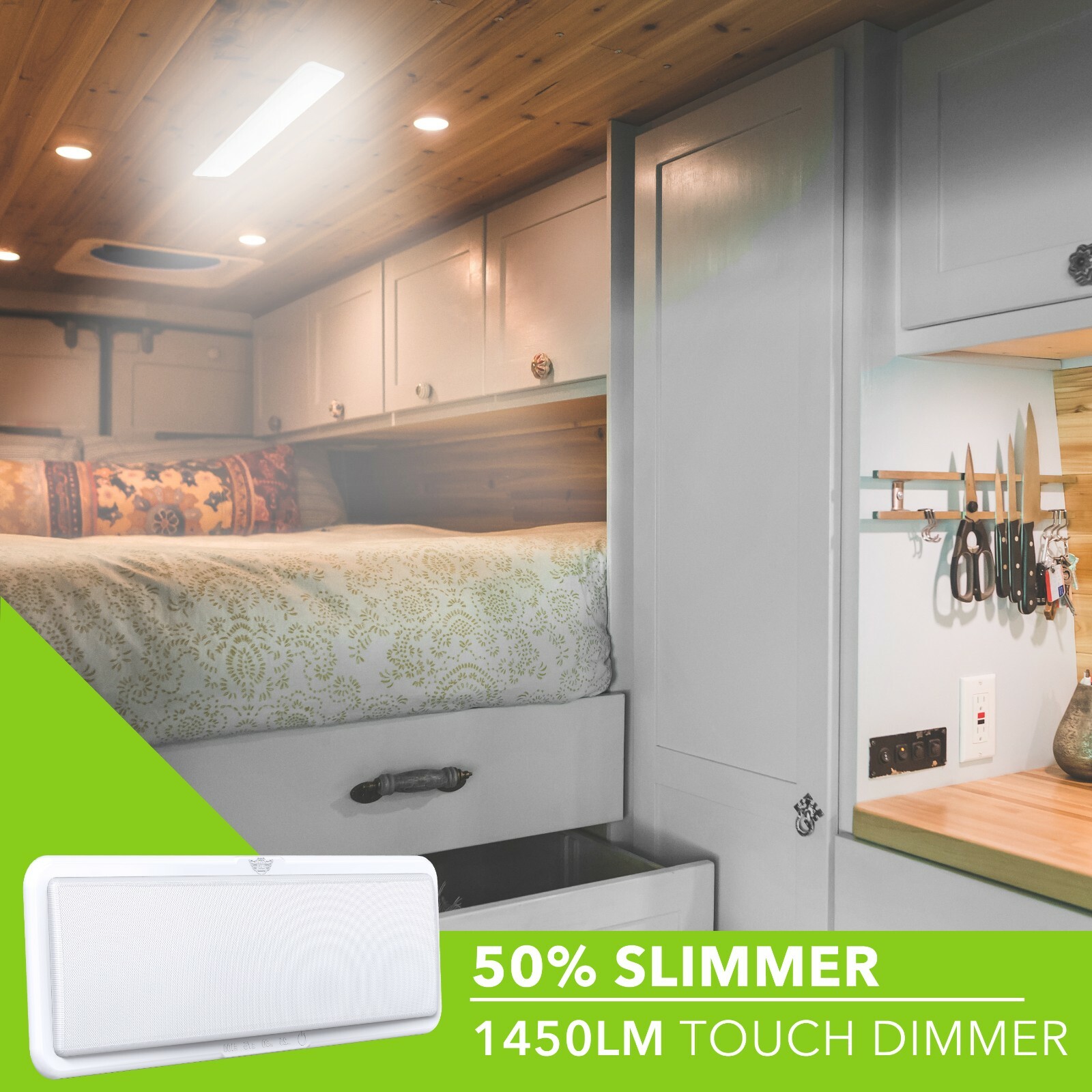 2 PK Leisure LED 1450LM RV Slim Ultra Bright Ceiling Light Fixture Touch Dimmer
