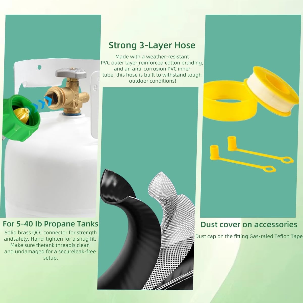 2 Pack 15″ RV Propane Hose QCC1 Type1 to 1/4″ Male Flare Camper BBQ Gas Line