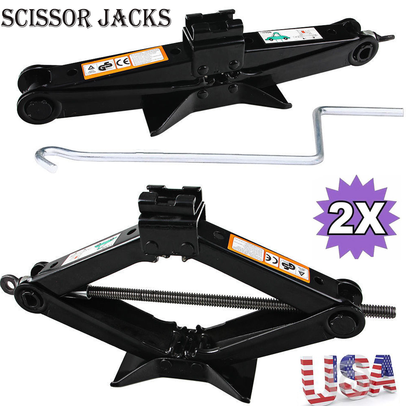 Set of 2 4500 lb RV Car Trailer Stabilizer Leveling Scissor Jacks With handle