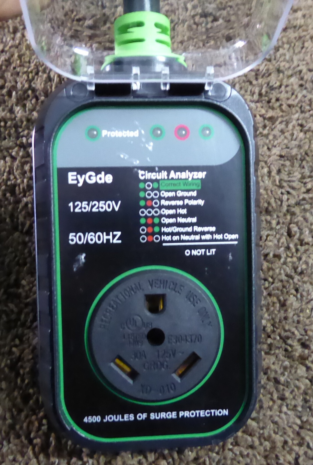 EyGde 50 Amp to 15 Amp 110 RV Adapter with Surge Protector, Patented 4500J 5-15P