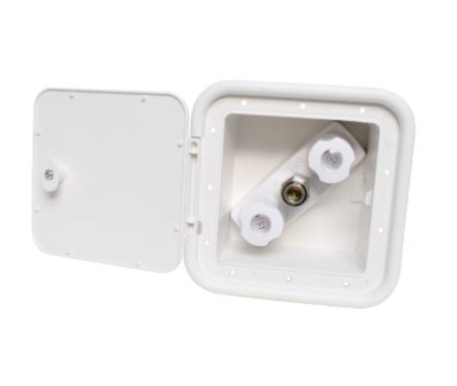 ProCamp RV Spray-Away Two Handle Hot and Cold Outlet with Quick Connect – White
