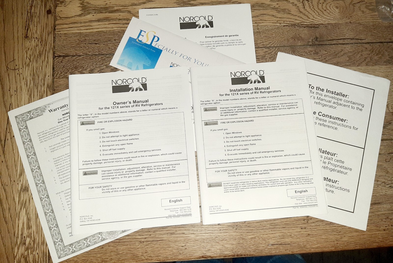 New Norcold RV Refrigerator Owners Manuals For The 121X Series English & French