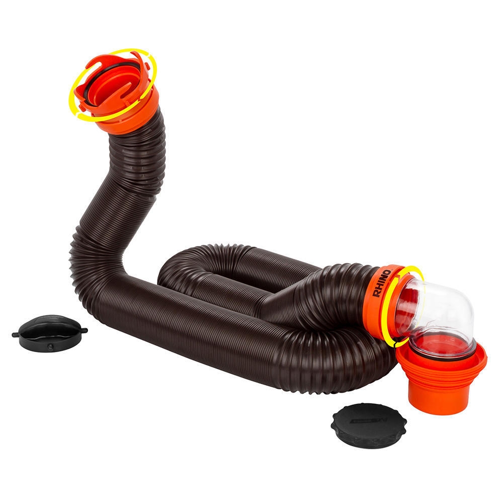 Camco RhinoFLEX 15′ RV Camper Sewer Hose Kit w/4 In 1 Elbow Caps