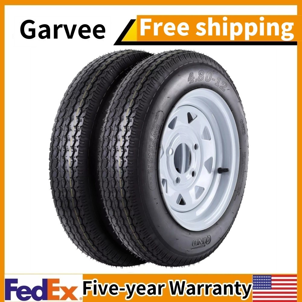 ✅🔥set of 2 Trailer Tires and Wheels 12″ Rims PCD 4 Lug on 4″ 4.80-12 Load Range