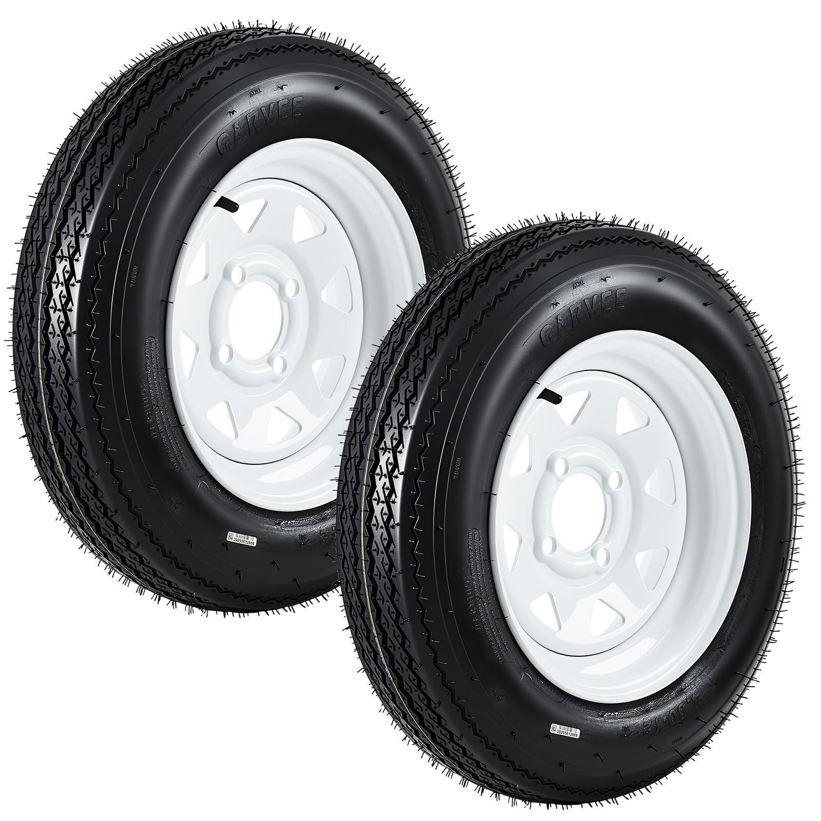 4 Lug White Spoke Wheel Equipped On Set of 2 4.80-12 Trailer Tire and Wheel Asse