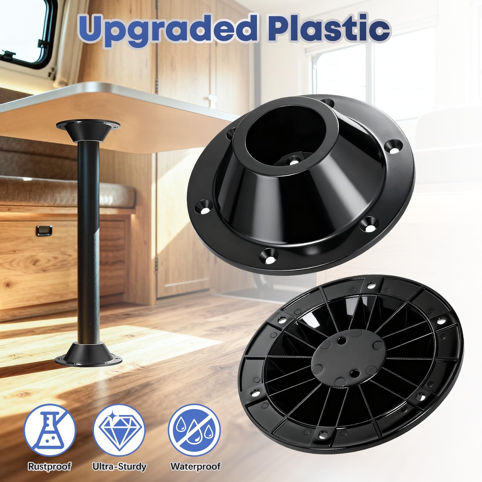 2 PCS RV Table Base Mount Black Plastic Camper Leg Replacement Screws Bracket