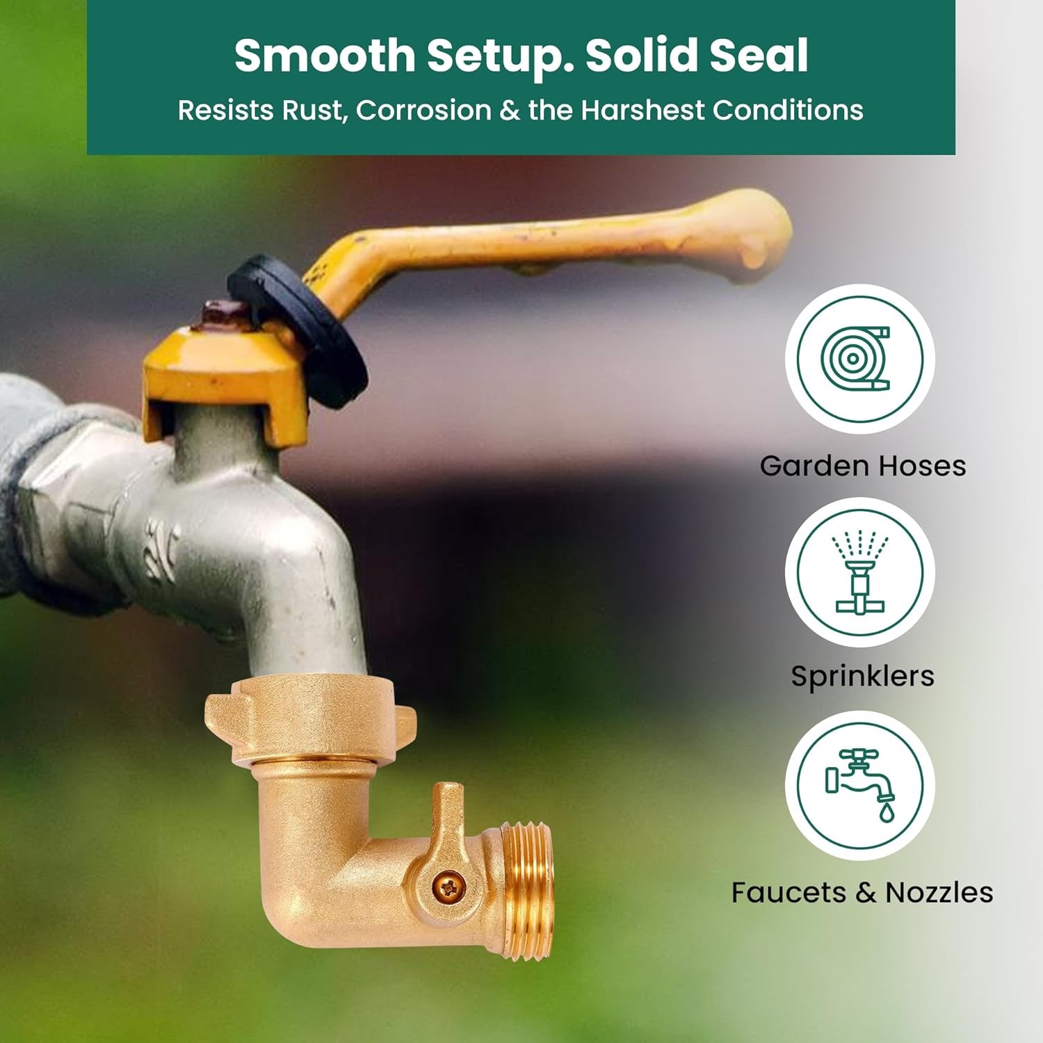 90° Brass Garden Hose Elbow with Shut-Off Valve, Heavy Duty 3/4″ GHT Right Angle