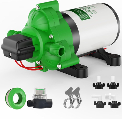 RVGUARD 12V DC Self Priming Water Pump, 3.5 GPM 45 PSI, Green Plastic Gpm