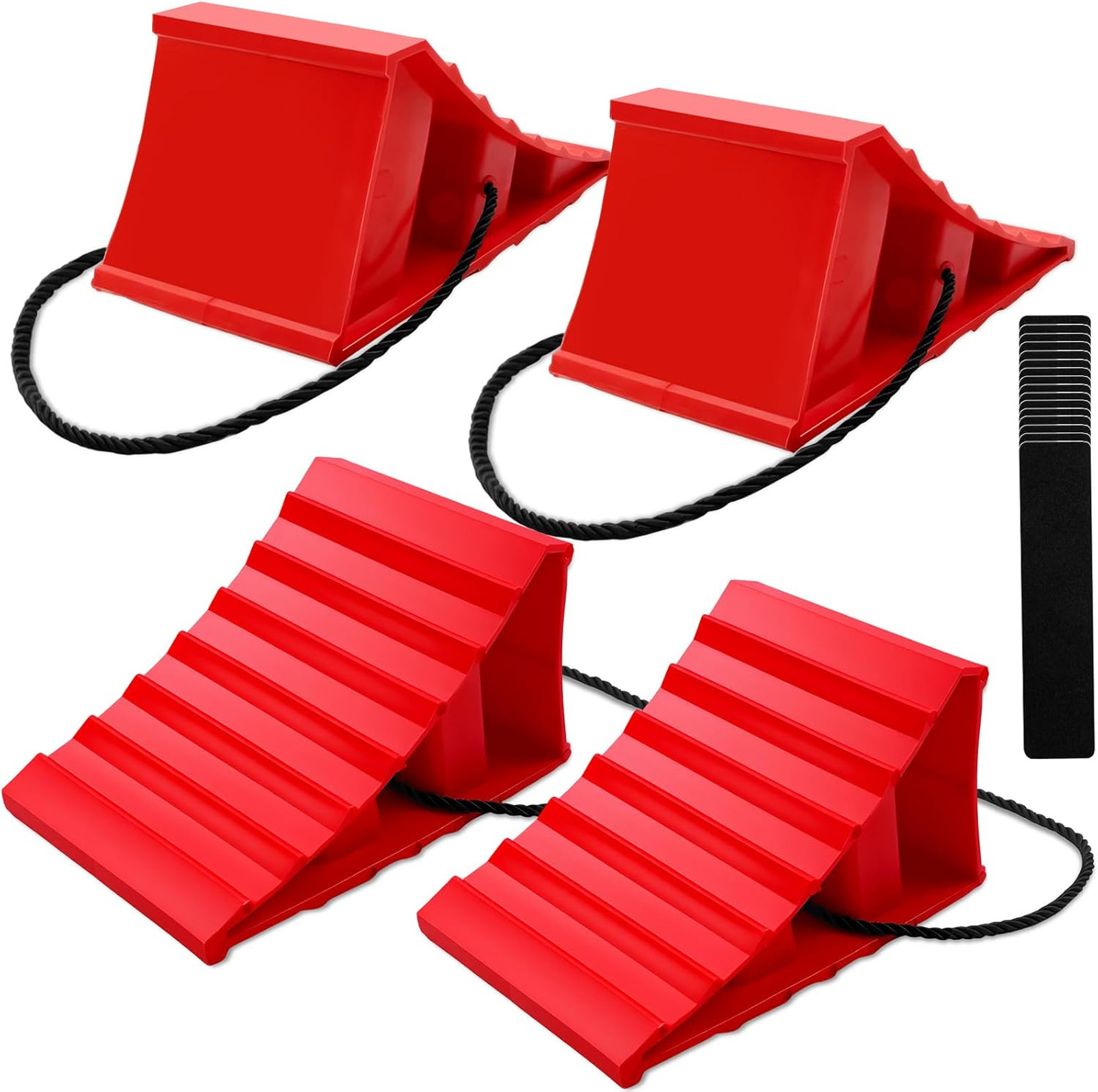 Wheel Chocks Set 4 Heavy Duty Non Slip with Rope for Camper RV Car Truck